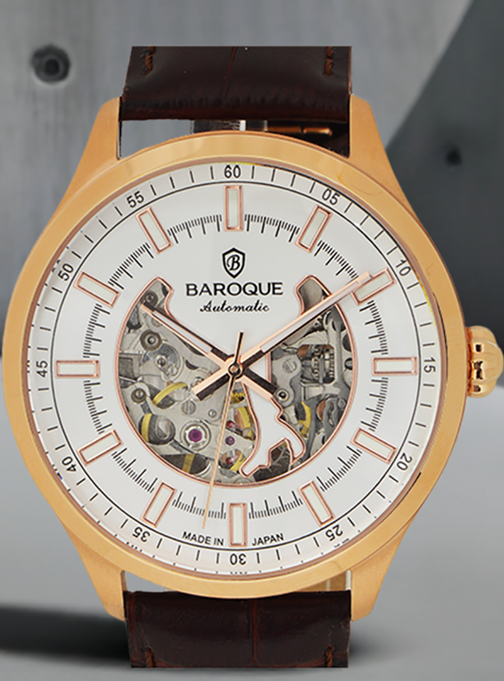BAROQUE Luxury Watch BA2005RG 01BR - Japanese Made Automatic Movement - Perfect for Business, Formal Events & Gift Giving