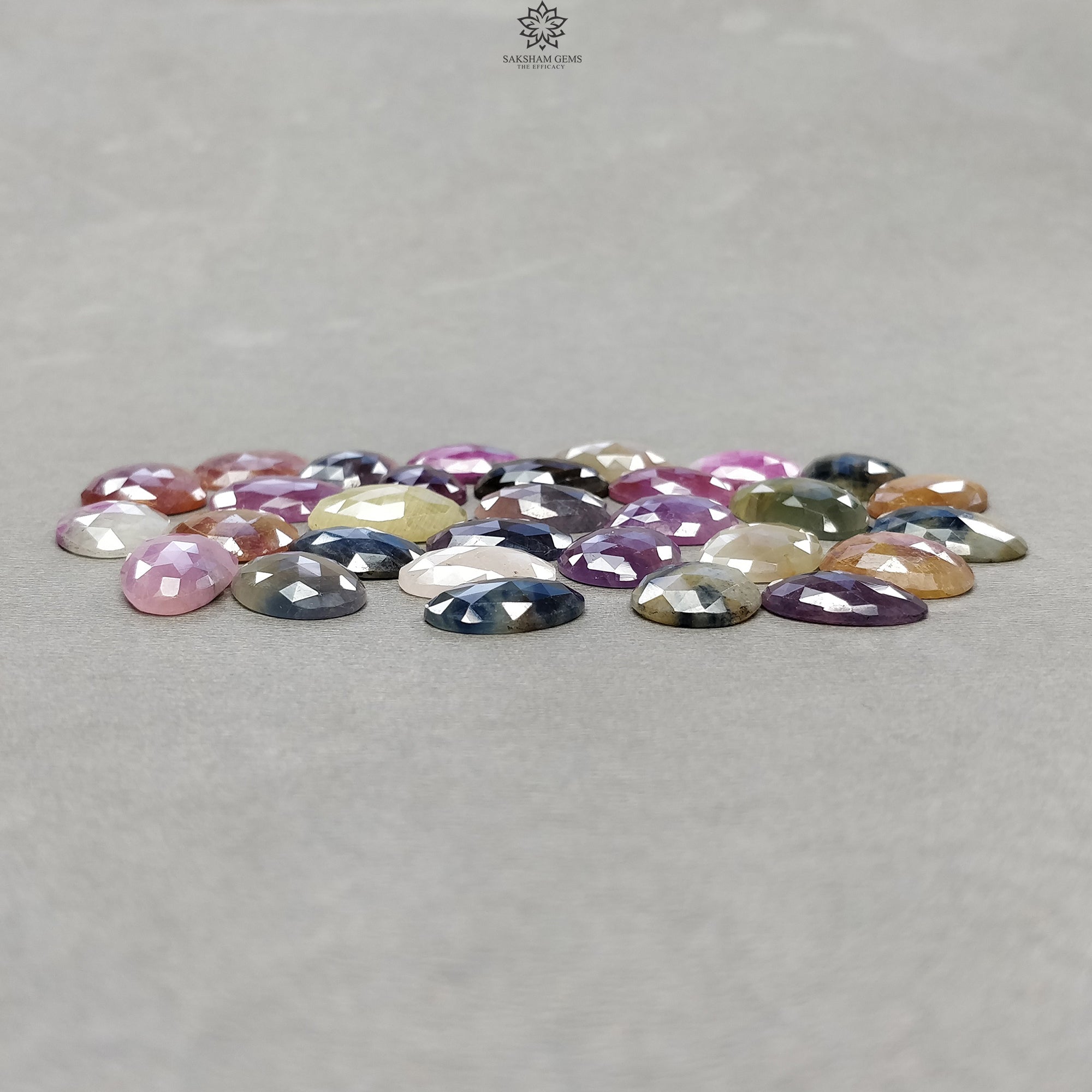 Natural Untreated Multi-Color Sapphire Gemstones - 254.30cts Rose Cut Egg Shape (16x11mm to 19x14mm) - 30pcs Lot for Jewelry Making, Engagement Rings & Healing Crystals