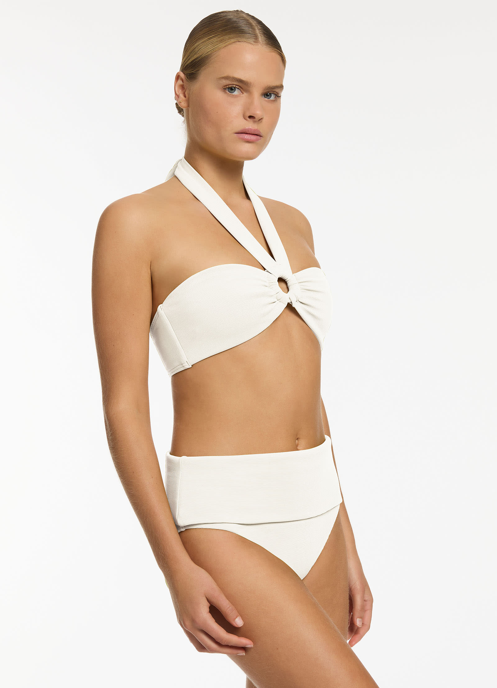 Isla Rib Bandeau Bikini Halter Top - Cream Color Summer Swimwear for Women | Beach Vacation, Pool Party, Tropical Getaway