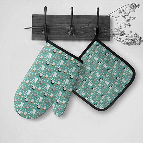 Heat Resistant Oven Mitts and Potholders Set - Waterproof BBQ Grilling Gloves for Cooking, Baking & Kitchen Safety - Perfect for Grilling, Baking, Roasting & Handling Hot Dishes