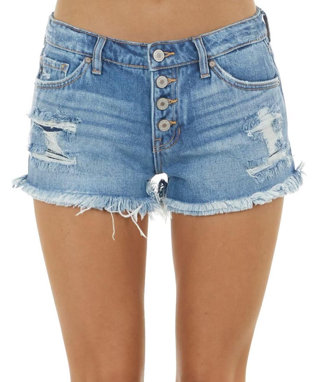 ZOLUCKY Women's Stretchy Ripped Denim Shorts - Mid Waist Casual Jean Shorts with Pockets for Summer | Perfect for Beach, Travel & Everyday Wear