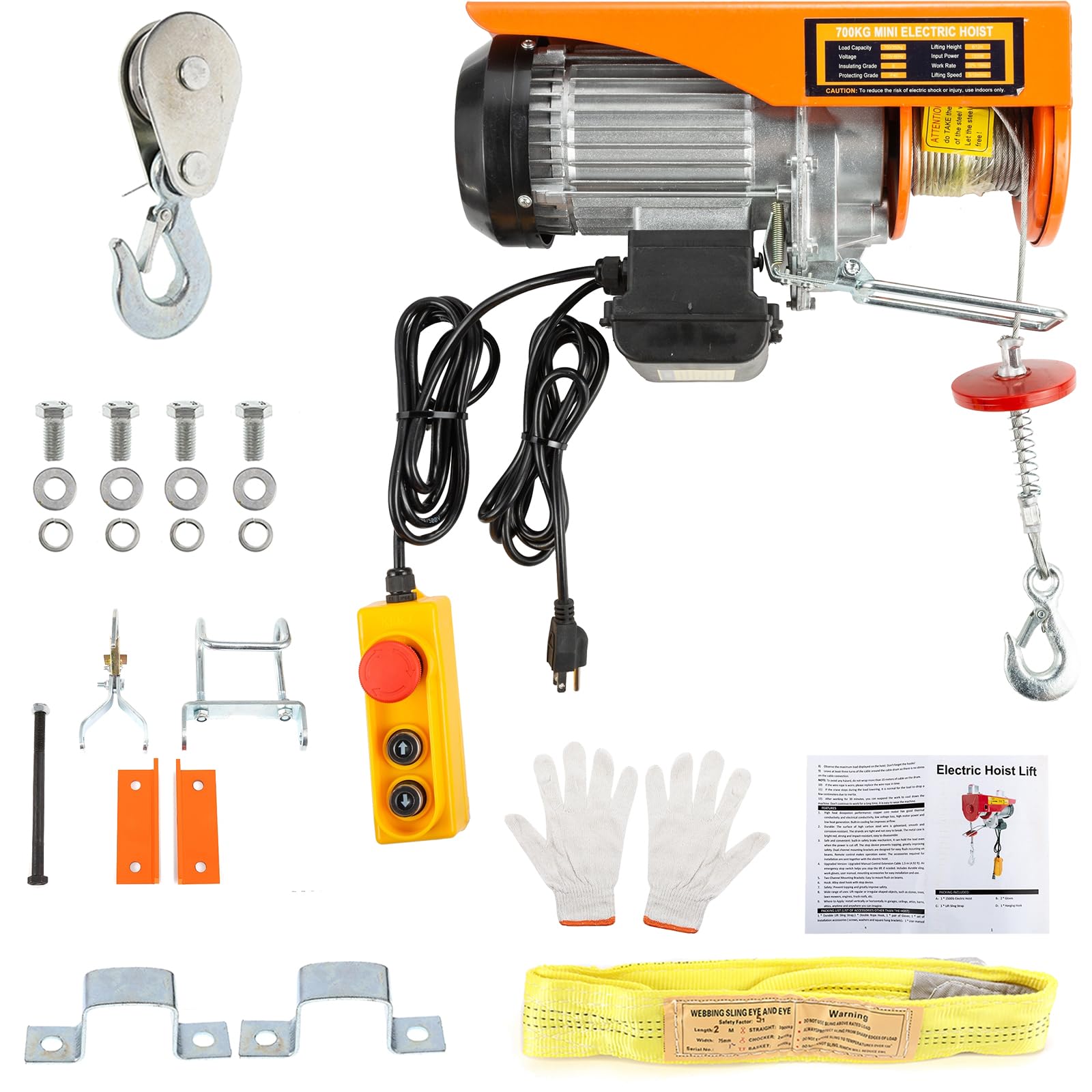 1500lbs Electric Hoist Winch with Remote Control - 110V/120V Automatic Lift Crane with 6.56ft Handle Wire & Emergency Stop - Perfect for Garage, Warehouse, Ceiling & Factory Use