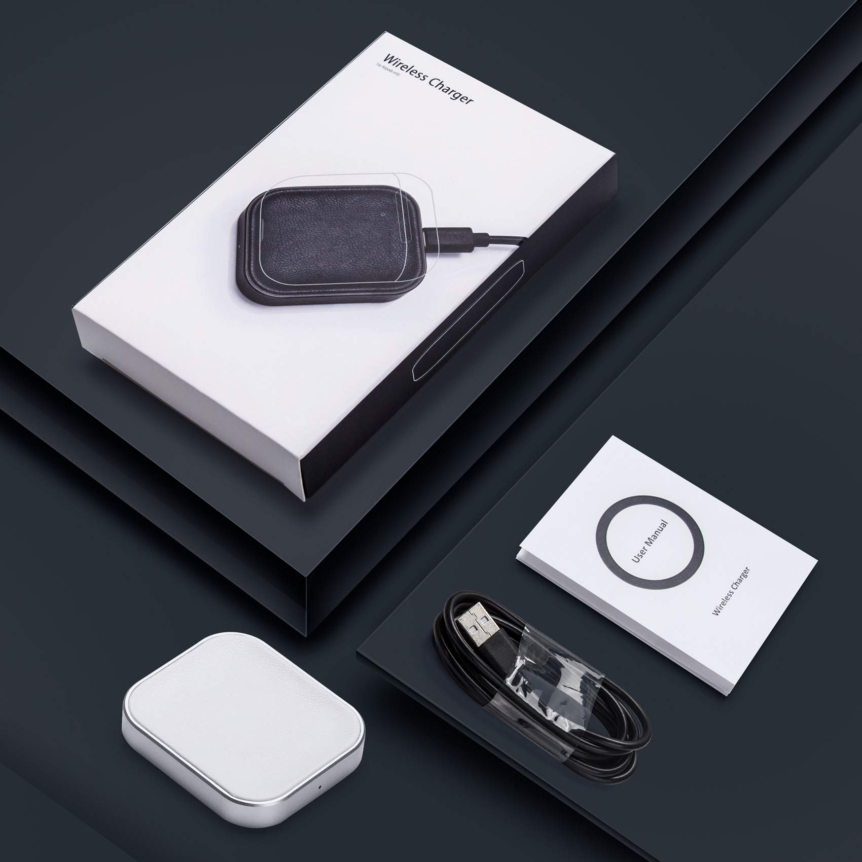 Wireless Charger for AirPods Pro 2nd Gen / AirPods 4 (ANC) / AirPods 3 / AirPods 2 - Fast Charging Station with LED Indicator (Silver & White) - Perfect for Home, Office & Travel Accessories