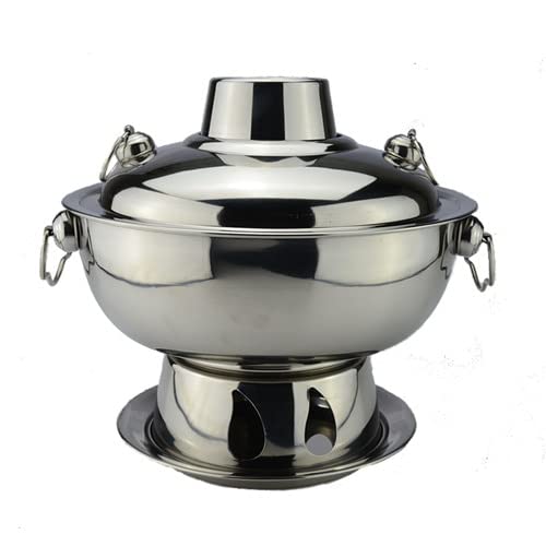 1.8L Stainless Steel Charcoal Hot Pot Stockpot - Chinese Fondue & Lamb Hotpot for Outdoor Picnics, Camping & Family Gatherings (Silver)