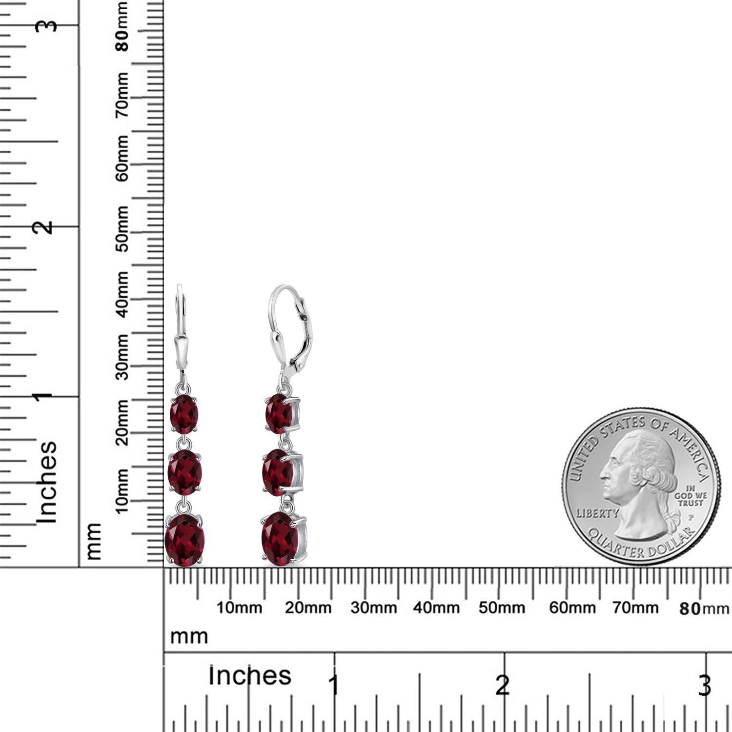 Gem Stone King 3-Stone Leverback Drop Dangle Earrings for Women - 925 Sterling Silver Birthstone Jewelry | Oval 8x6mm, 7x5mm & 6x4mm Gemstones | Elegant Gift for Mom, Wife, Her | Perfect for Weddings, Anniversaries & Special Occasions