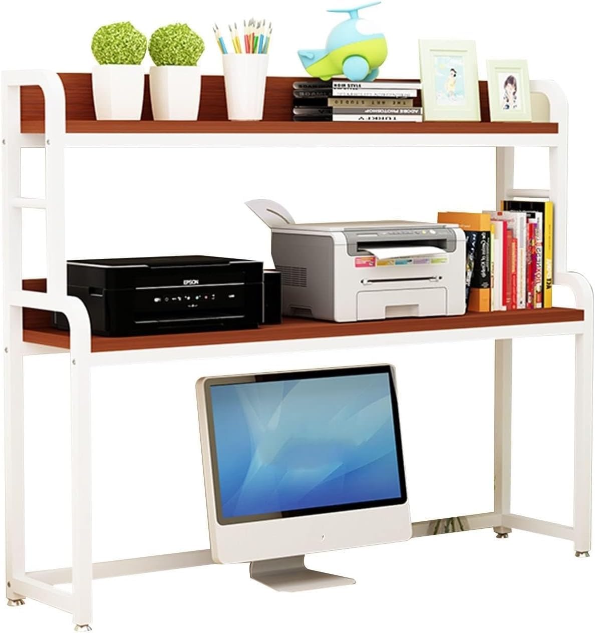 Adjustable Metal Desk Organizer Rack - Bookshelf & Printer Stand for Office Supplies - Perfect for Home Office, Study, and Workspace Organization