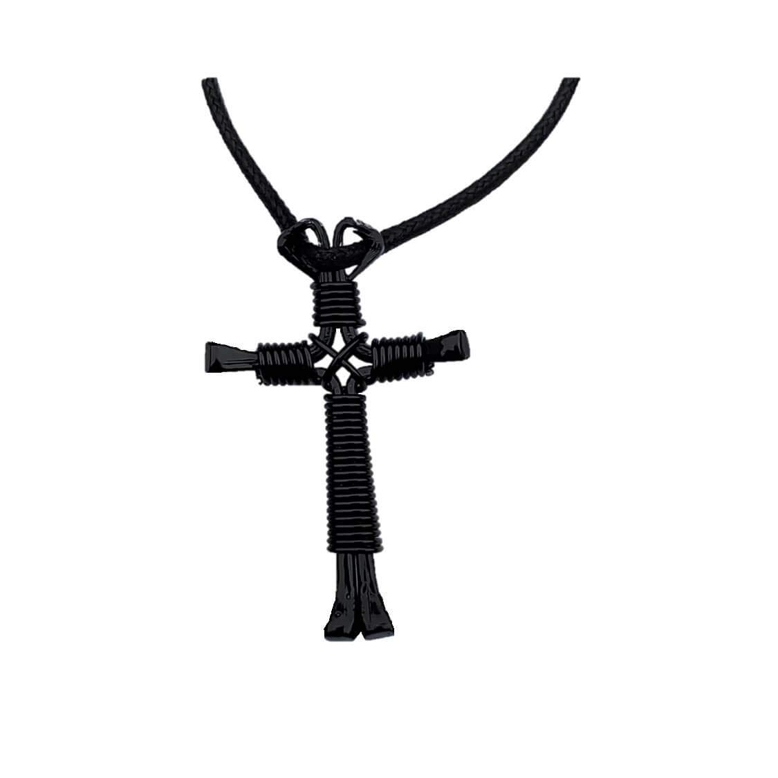 Handmade Black Horseshoe Nails with Black Cross Necklace - Rustic Western Jewelry for Men & Women - Perfect for Cowboy Boots, Biker Outfits and Country Style Fashion