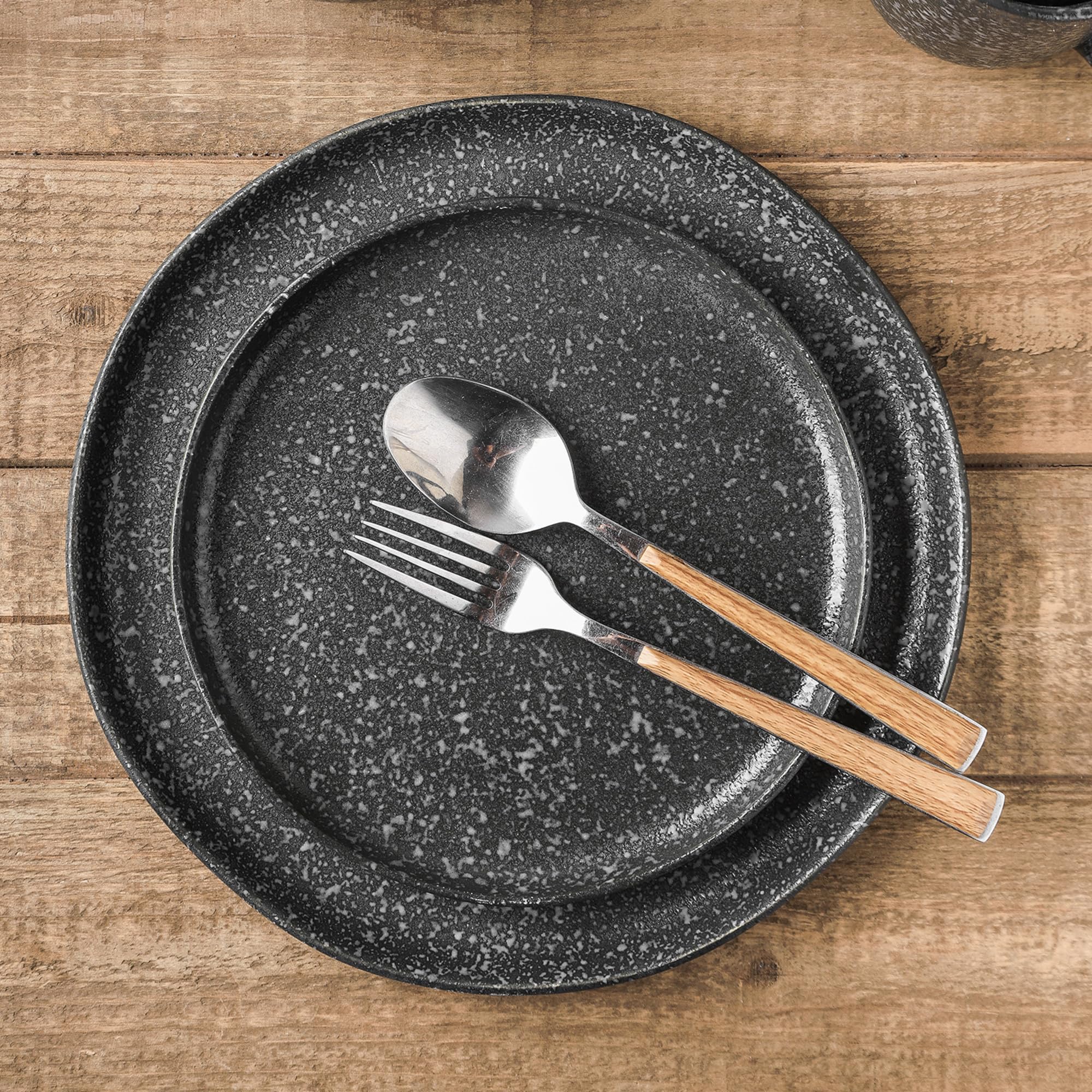 16-Piece Stoneware Dinnerware Set - Reactive Glaze Plates & Bowls for 4 - Microwave & Dishwasher Safe - Black & White - Perfect for Family Dinners, Entertaining Guests & Everyday Use