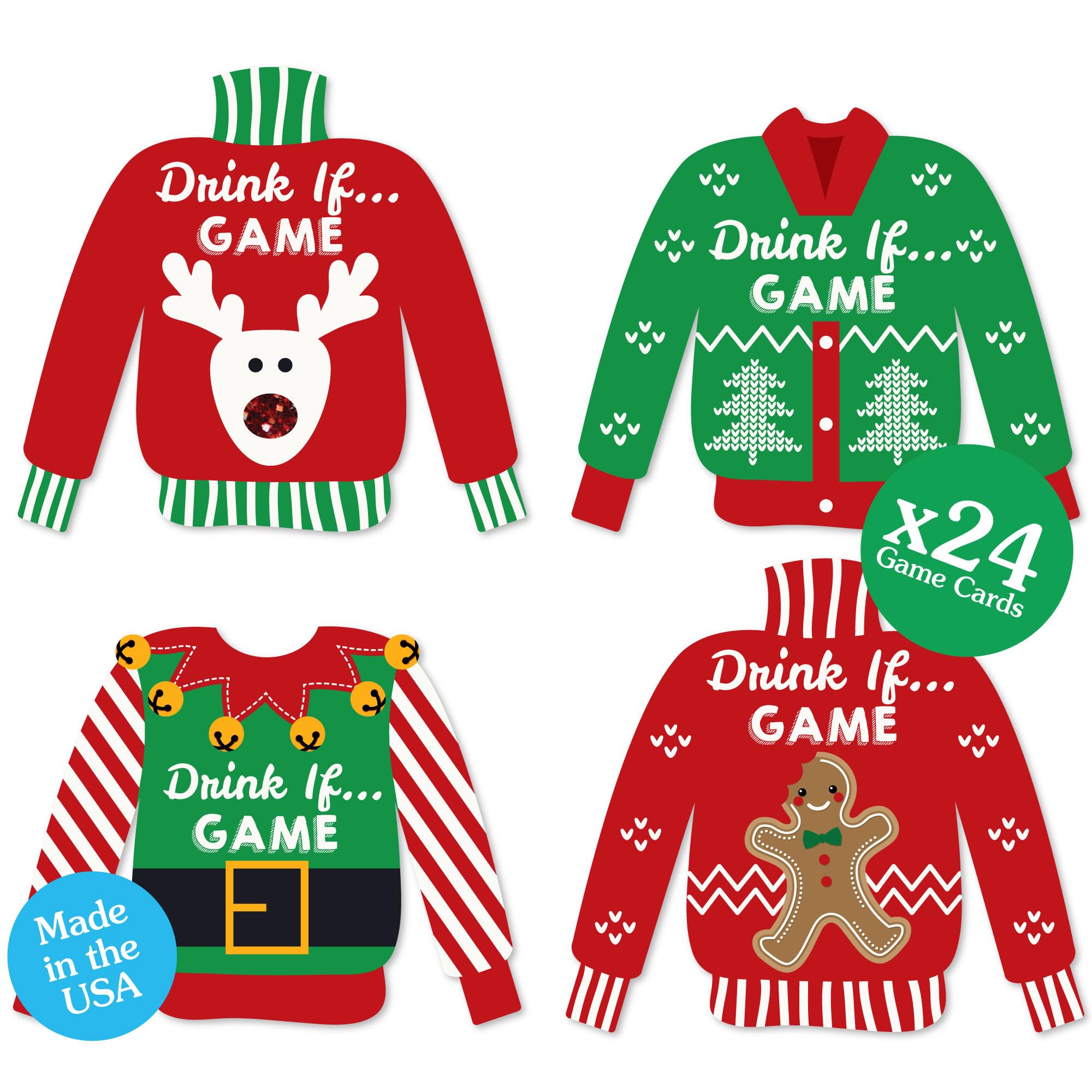 Big Dot of Happiness Christmas Drink If Game - Fun Ugly Sweater Party Card Game for Adults (24 Count) | Perfect for Holiday Gatherings, Office Parties & Family Game Nights
