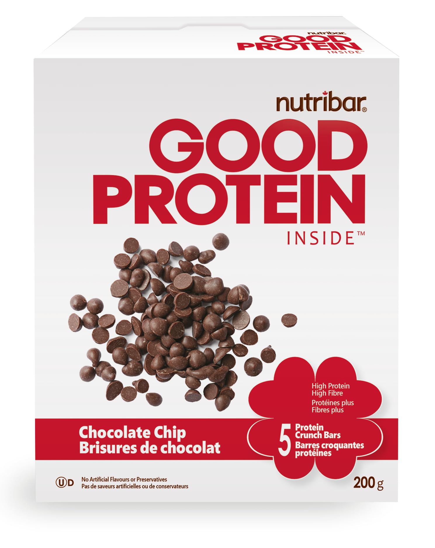 Nutribar High Protein Bars Chocolate Chip - 12g Protein per Bar, 5 Pack - Gluten Free & Low Sugar - Made in Canada - Perfect for Post-Workout Recovery, Healthy Snacking & On-the-Go Nutrition