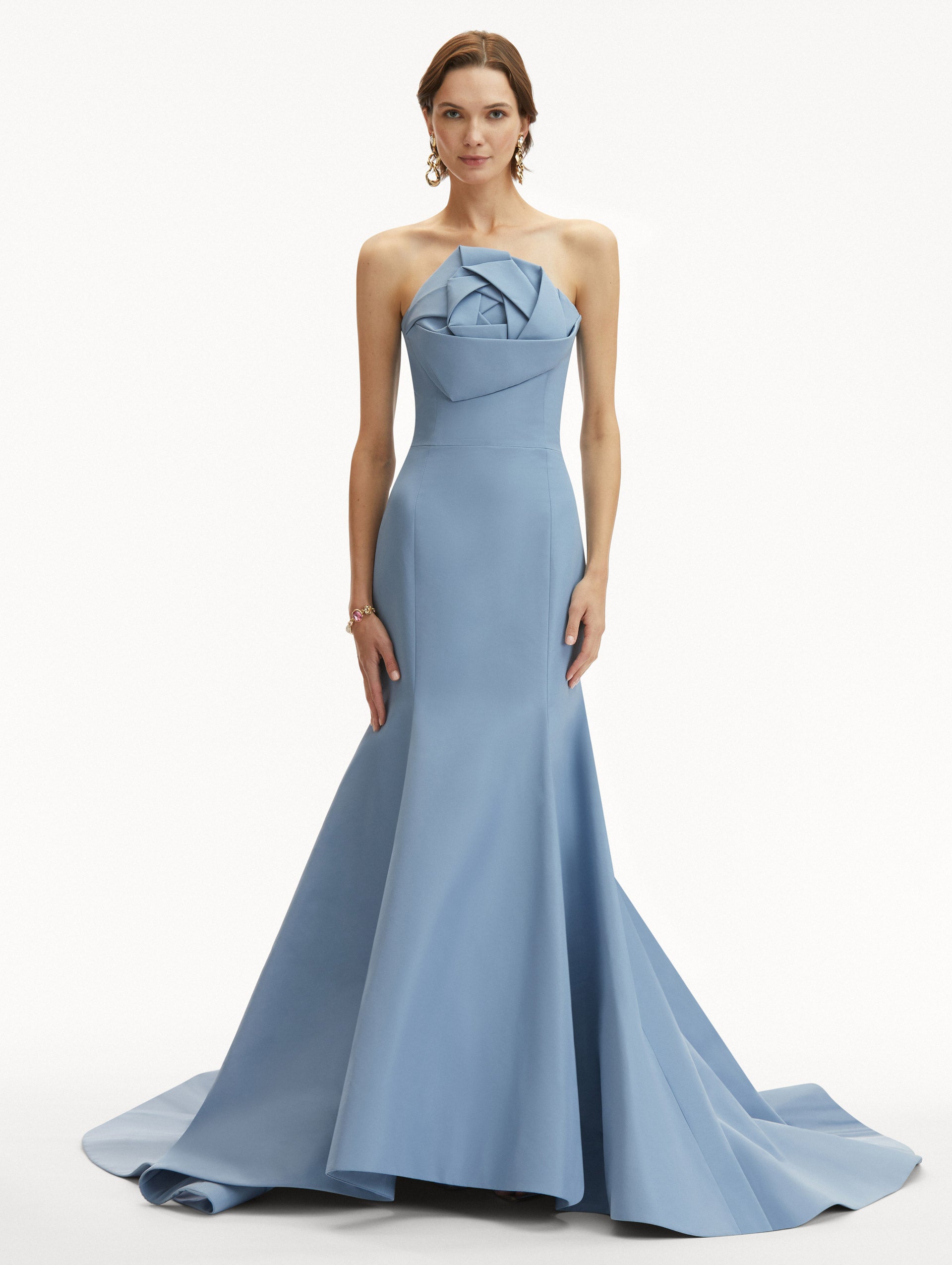 Elegant Rosette Faille Trumpet Gown - Formal Evening Dress for Prom, Wedding & Black Tie Events