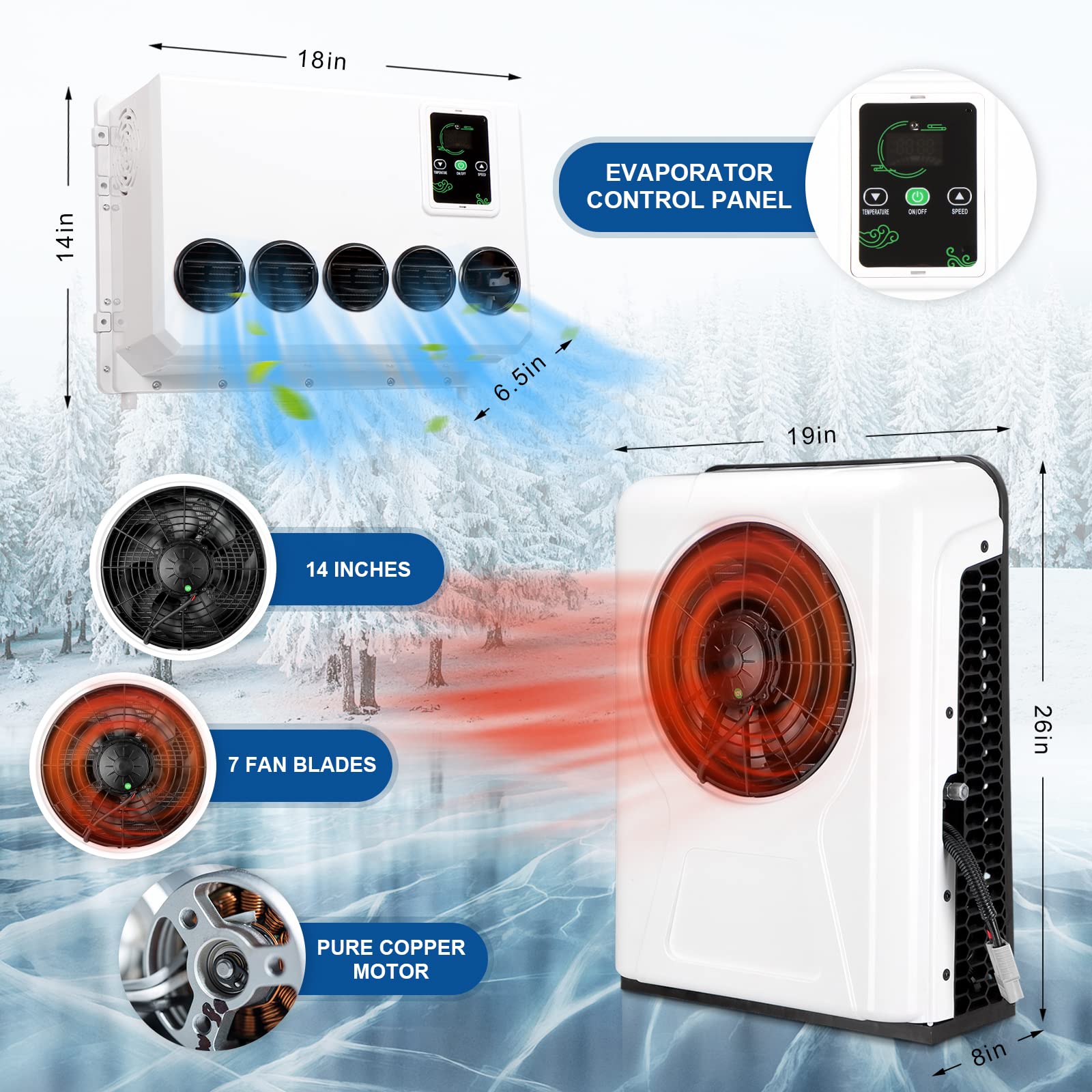 12V Universal Air Conditioner for Trucks, Tractors, RVs, Buses & Heavy Equipment - Compact Cooling System for Vehicles & Workspaces
