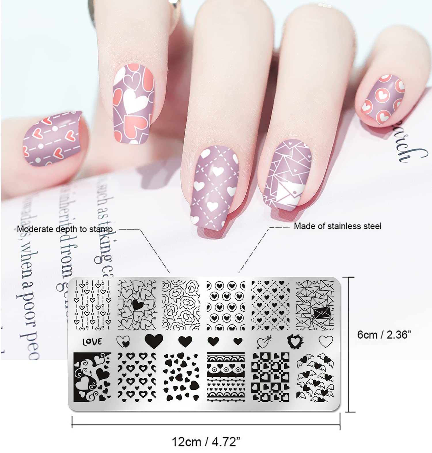 6-Piece Valentine's Day Nail Stamp Kit - Heart Nail Art Stamping Plates, Stencils & Polish Tools for Acrylic Nails | DIY Holiday Nail Designs for Parties, Gifts & Romantic Dates