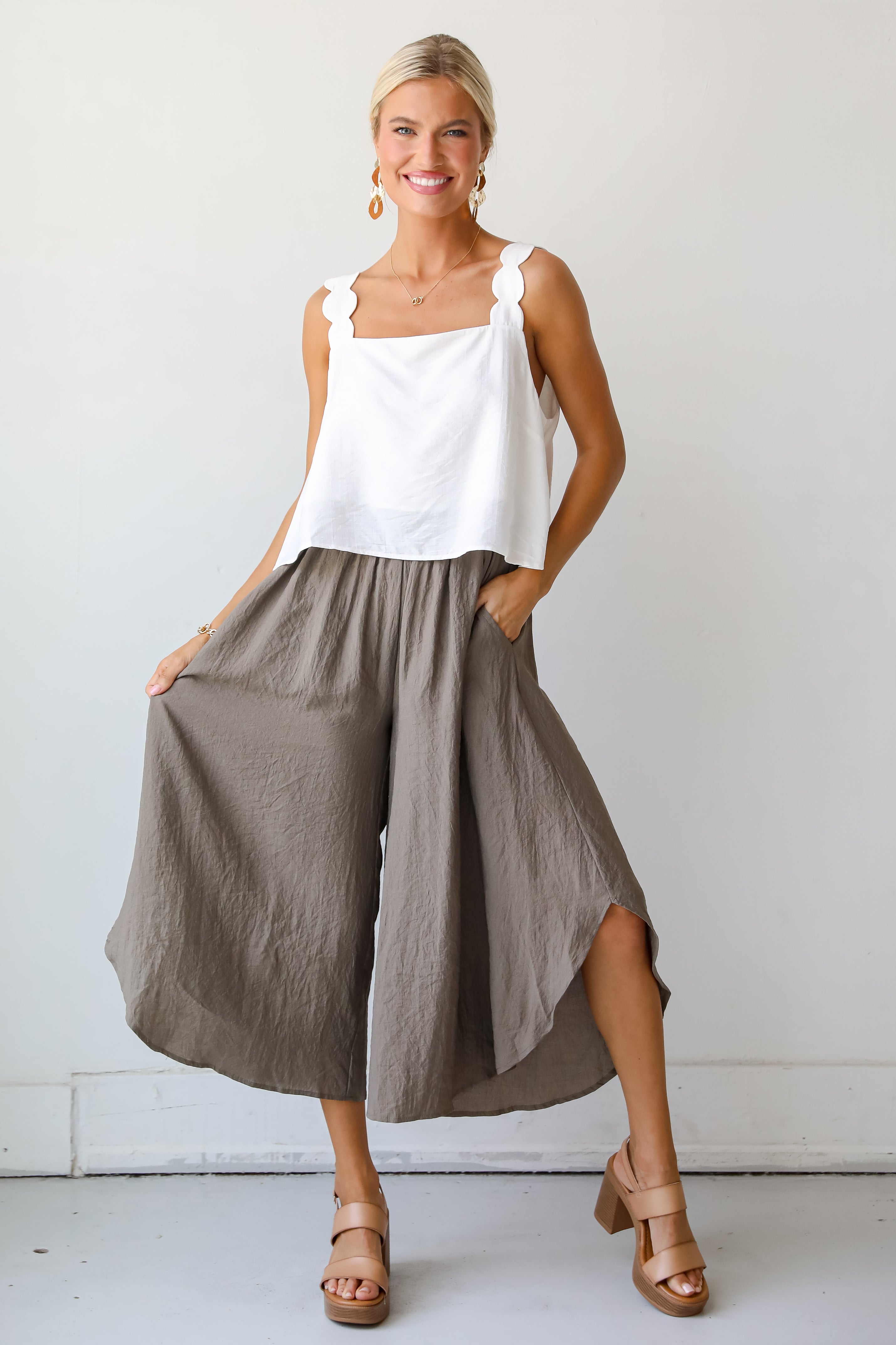Carefree Energy Mocha Wide Leg Pants for Women - Comfortable High Waisted Lounge Pants - Perfect for Yoga, Travel & Relaxation at Home