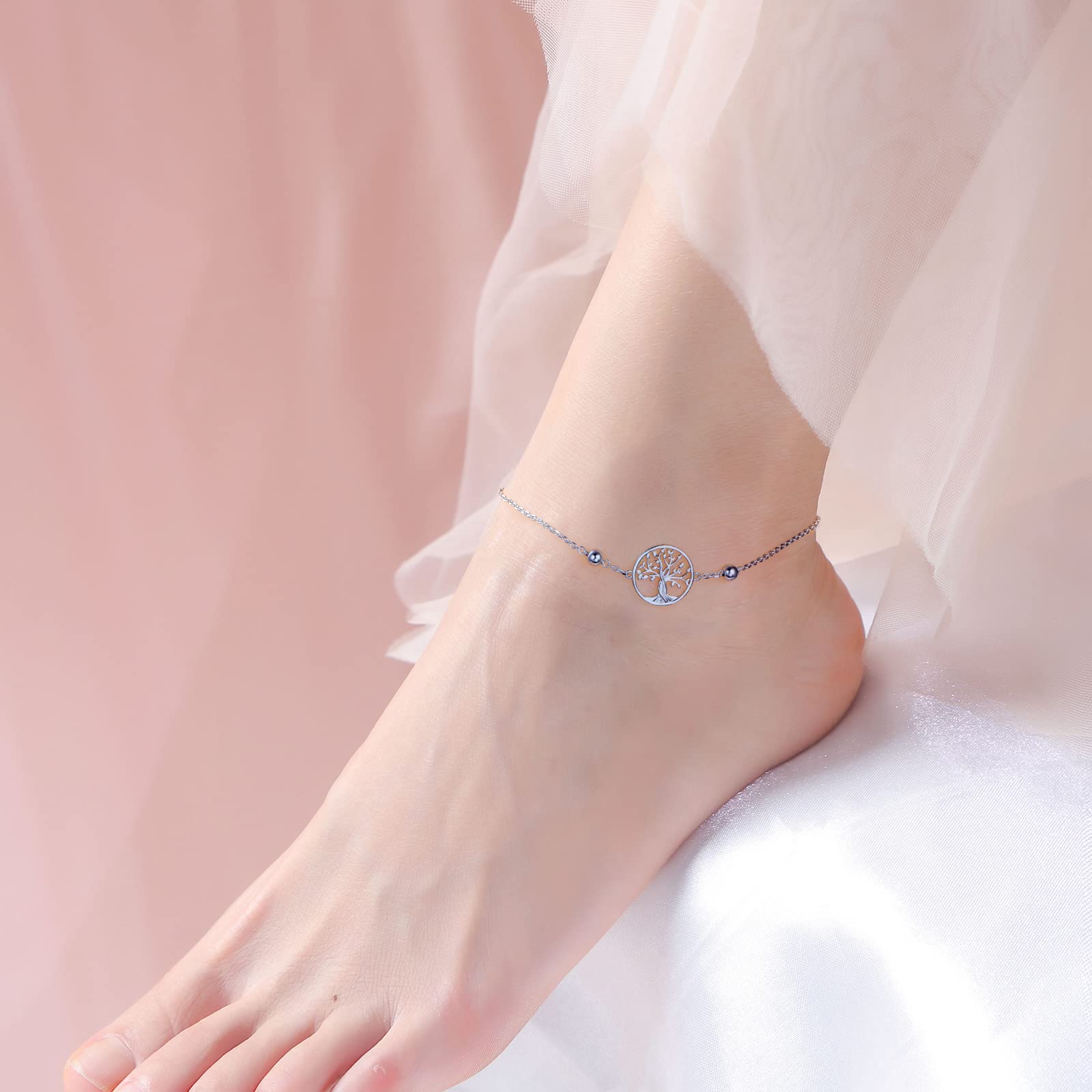 Women's Adjustable S925 Sterling Silver Anklet - Elegant Beach Foot Ankle Bracelet Jewelry Gift for Her | Perfect for Summer Vacations, Weddings & Boho Fashion