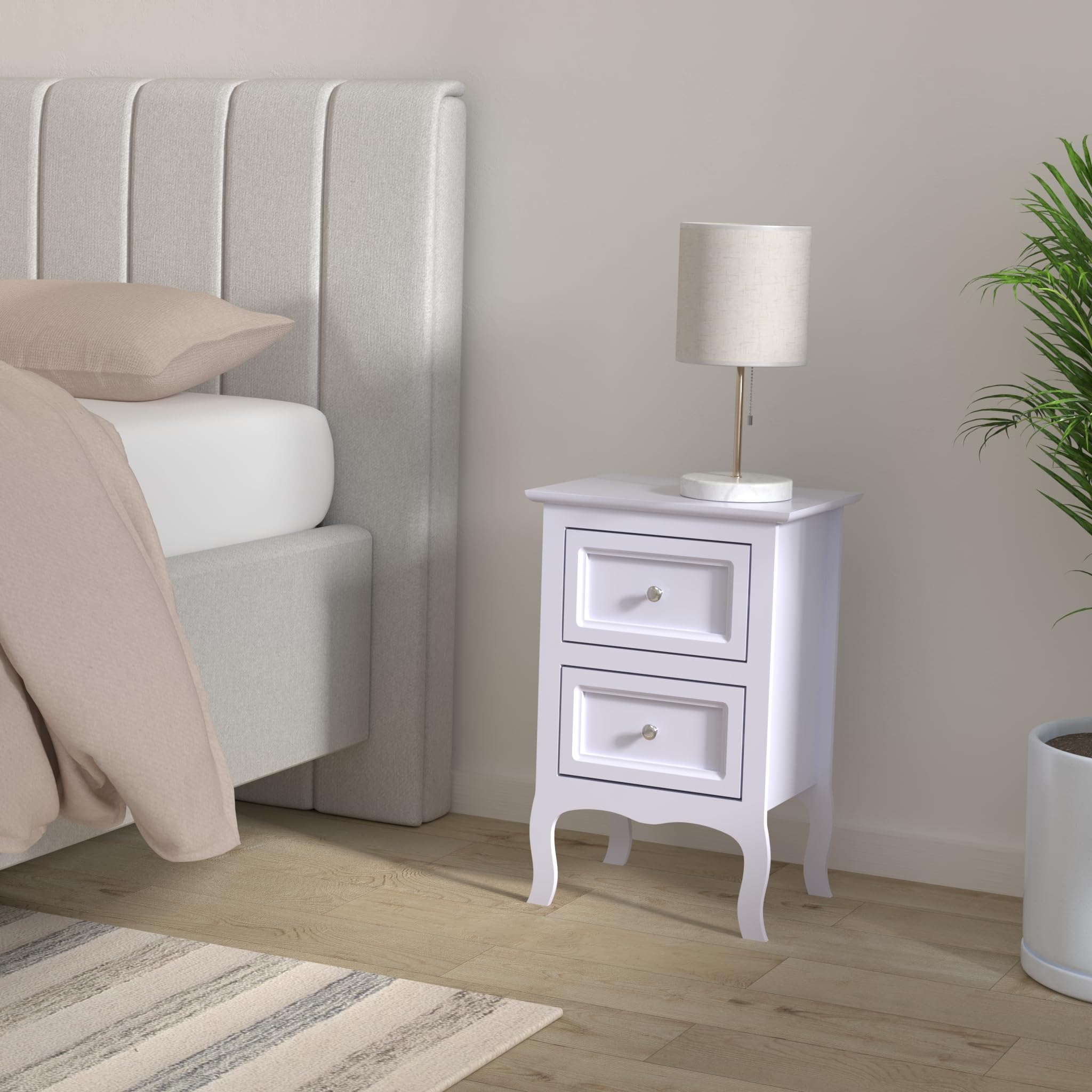 Okngr 2-Piece White Wood Nightstand Set with 2 Drawers - Modern Tall End Table for Bedroom & Living Room - Perfect Bedside Table for Small Spaces, Apartment Furniture, and Home Decor