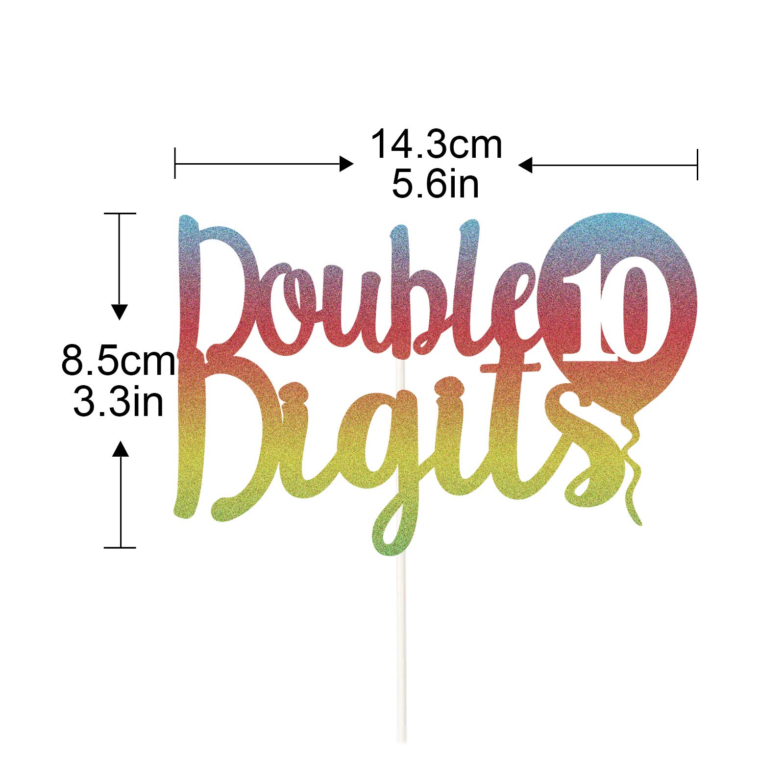 10th Birthday Cake Topper - Rainbow Glitter Double Digits Cake Decorations | 10 Year Old Balloon & Anniversary Party Supplies for Milestone Celebrations