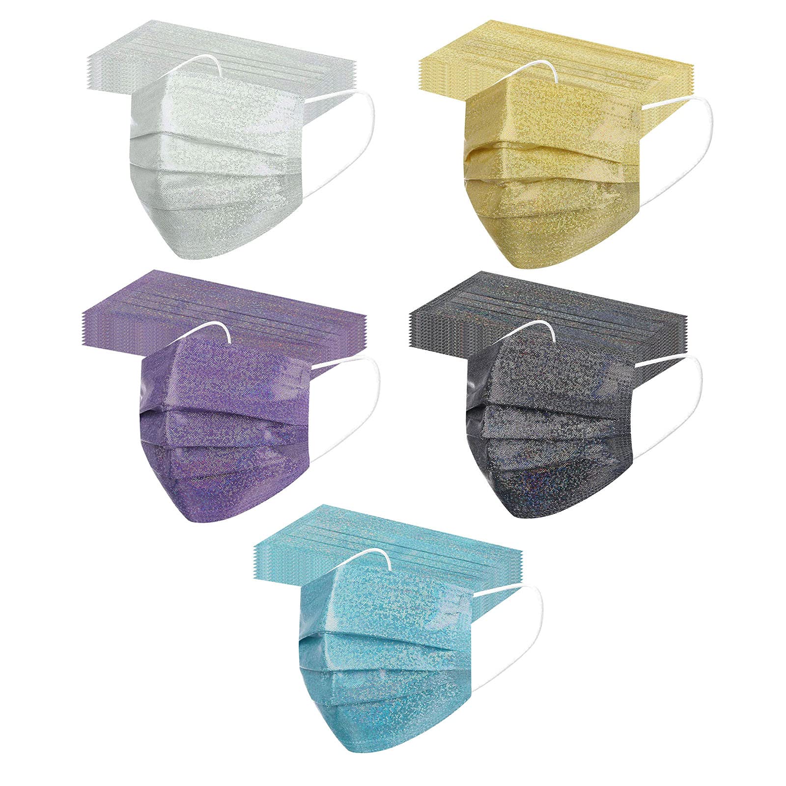 50 PCS Glitter Disposable Face Masks - Sparkly Sequin Protective Masks for Women & Girls - Perfect for Weddings, Parties, Bars & Special Events - Fashionable & Comfortable Face Covering
