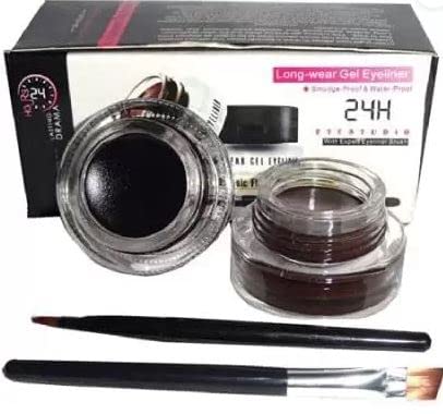 KHUSHI Long Lasting Waterproof Gel Eyeliner - Smudge Proof & Intense Pigment (Black & Brown) | Perfect for Daily Makeup, Party Looks & Professional Makeup Artists