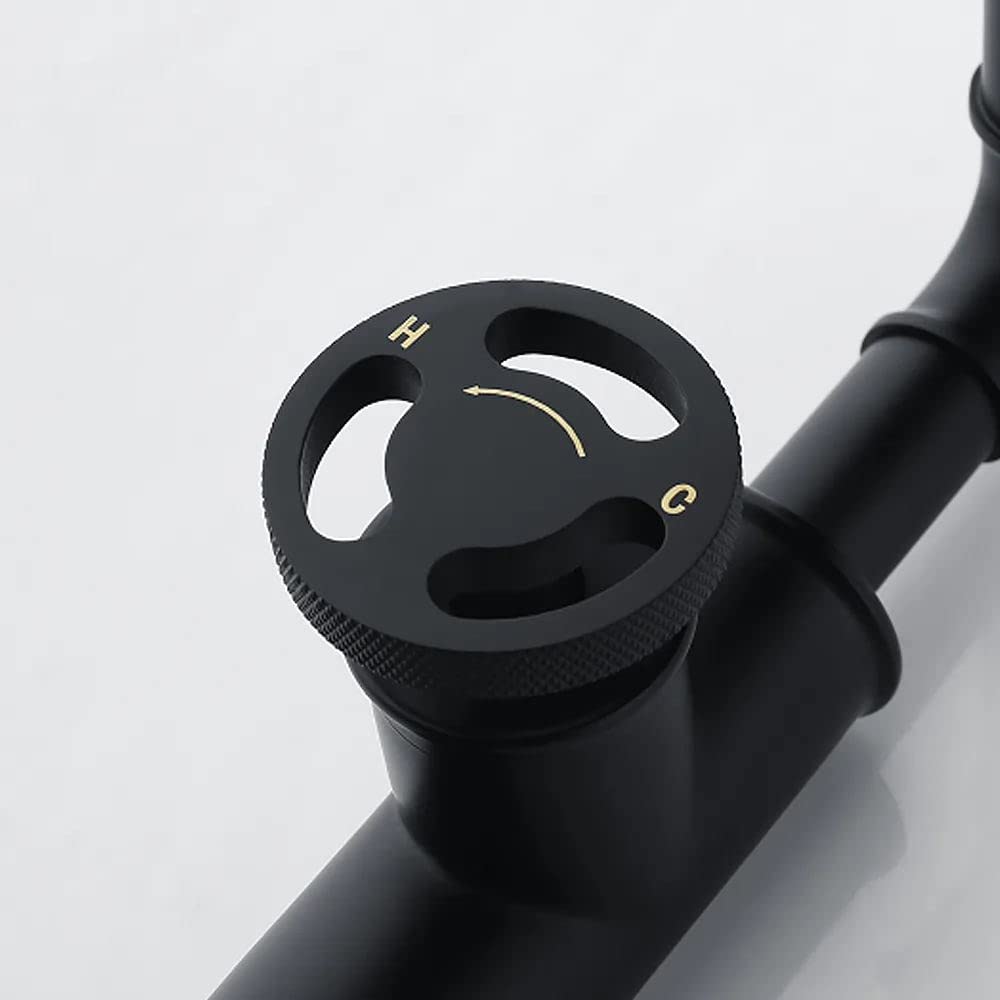 KunMai Matte Black Single Handle Bathroom Sink Faucet - Industrial Pipe Style Brass Vessel Faucet for Lavatory - Perfect for Modern Farmhouse, Loft & Industrial Bathroom Decor