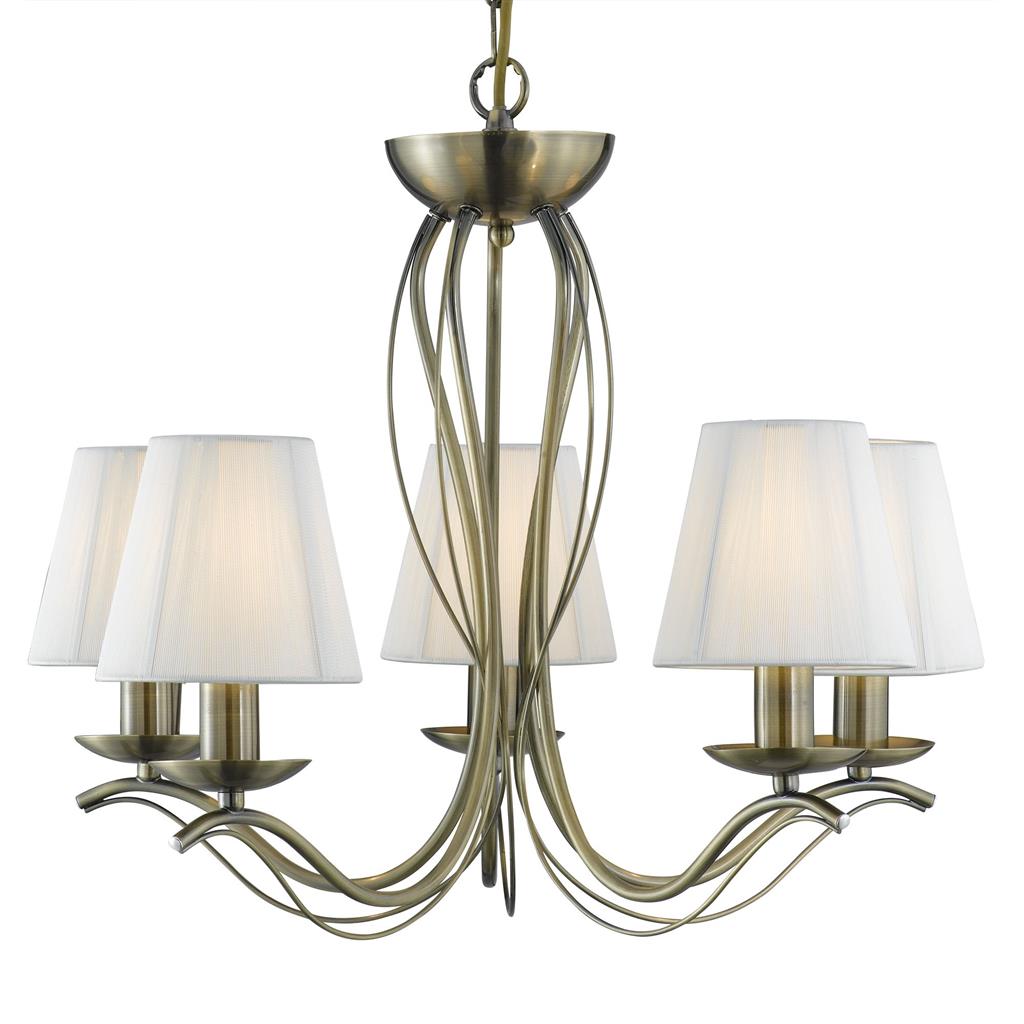 Vintage Andretti 5/8Lt Multi-Arm Pendant Light Fixture in Antique Brass with Ivory String Fabric Shade - Perfect for Dining Room, Bedroom, or Living Room Lighting