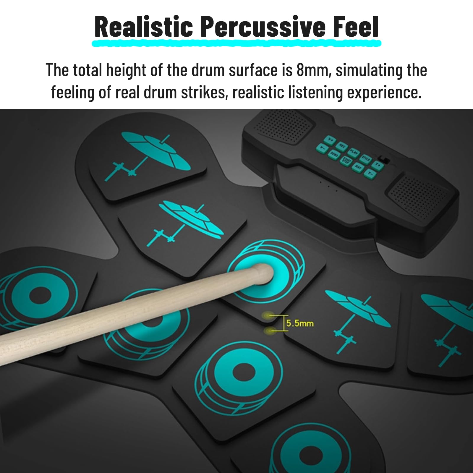 Electronic Drum Set - 9-Pad Roll Up Electric Drum Kit with Headphone Jack & Built-in Speaker | Portable Practice Drum Pad with Digital Pedals & Drum Sticks | Perfect for Beginners, Home Practice & Holiday Birthday Gifts | Great for Small Spaces, Apartments & Noise-Free Music Training