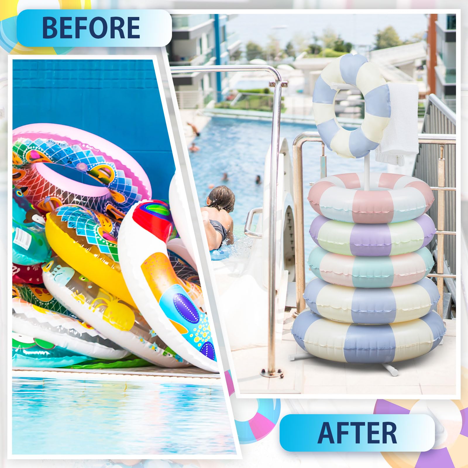 2 Pack PVC Pool Float Storage Holder with Water Bag - 50