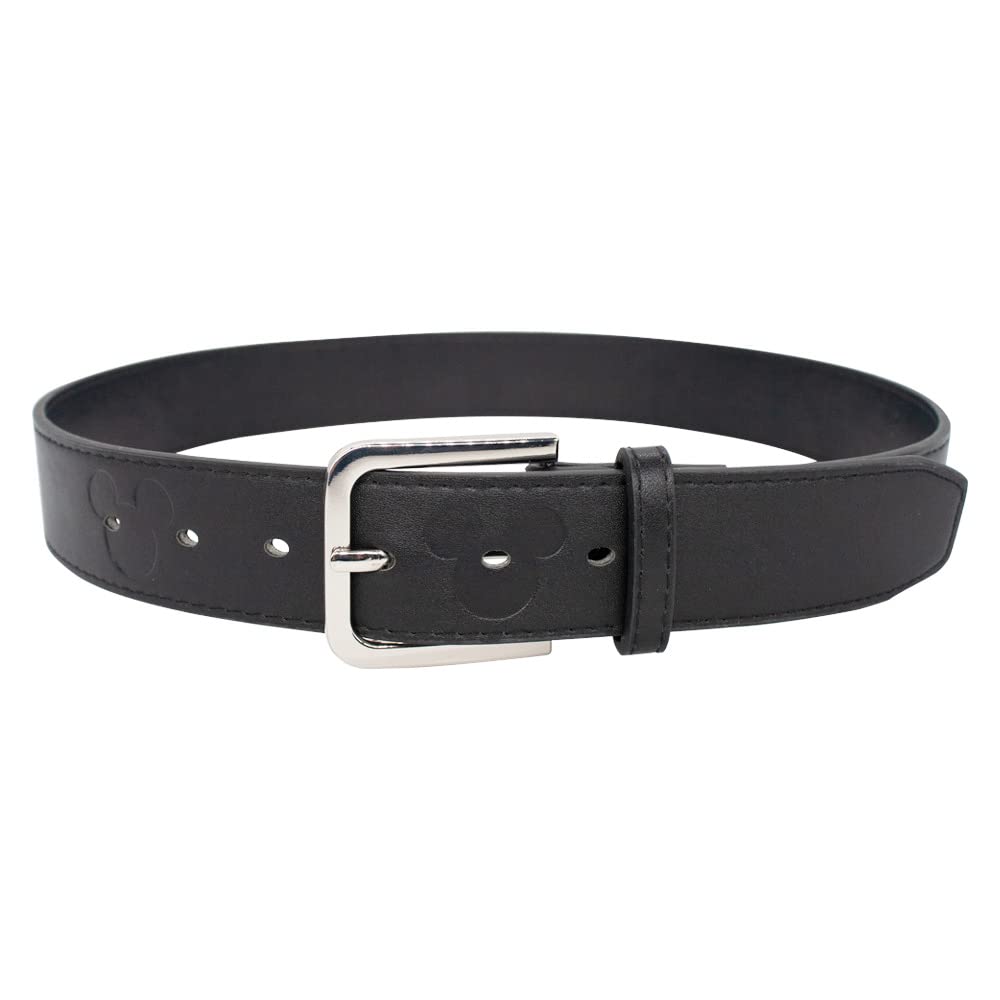 Buckle-Down Women's Disney Mickey Mouse Head Embossed Vegan Leather Belt - Stylish Accessory for Disney Fans, Casual Outfits & Costume Parties