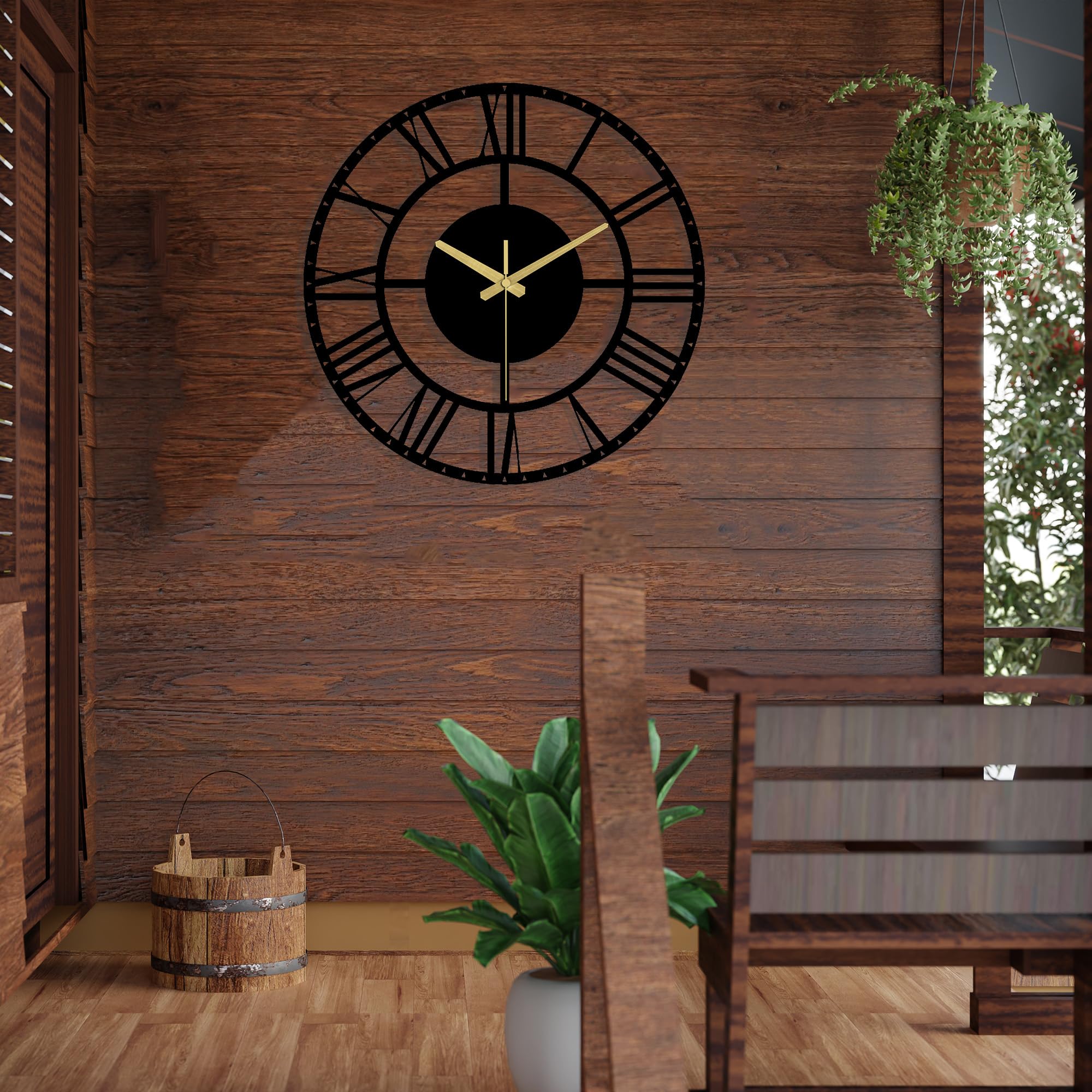 Homelife Modern Silent Wall Clock - 24 Inch Black Metal Decorative Clock for Living Room, Bedroom, Kitchen & Office - Noiseless Non-Ticking Design - Perfect for Home Decor, Workspace & Gift Giving