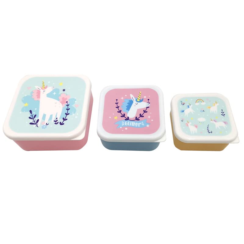 Puckator Unicorn Magic 3-Piece Lunch Box Set - Small/Medium/Large Multi-Compartment Food Storage Containers with Lids - BPA-Free Lunch Boxes for Kids & Adults - Perfect for School, Work, Picnics & Meal Prep