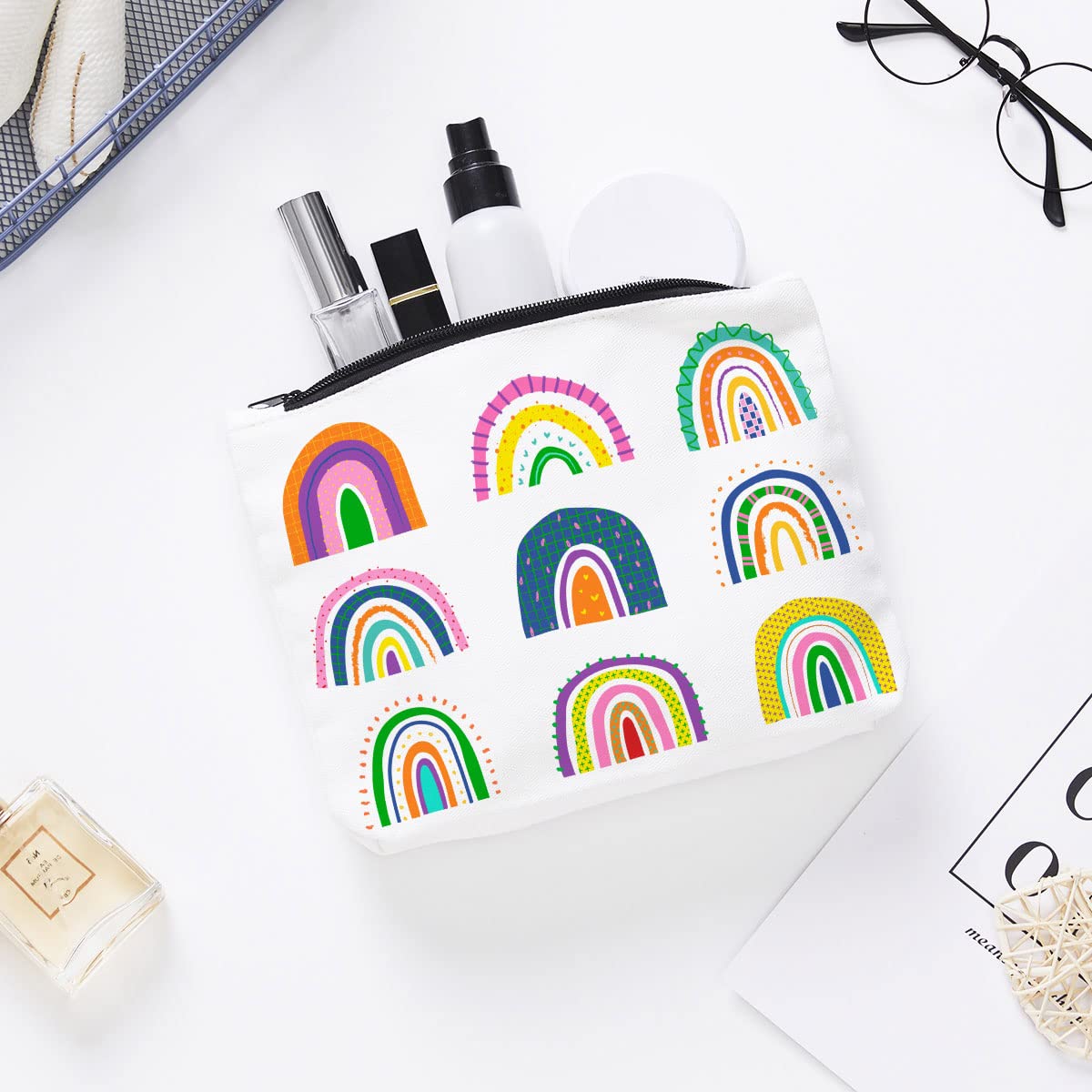 Inspiring Travel Makeup Bag for Women - Rainbow Cosmetic & Toiletry Organizer - Perfect Birthday Gift for Her, Daughter, Granddaughter - Ideal for Travel, Gym & Daily Beauty Essentials