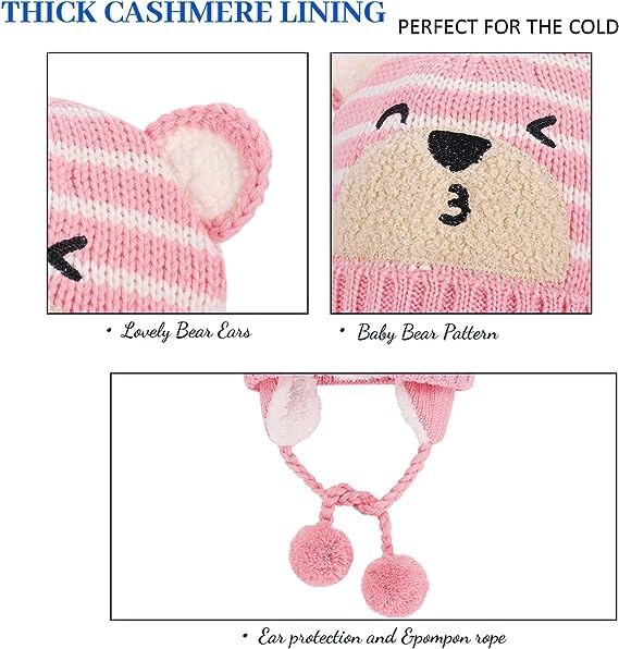 Adorable Baby Winter Hat & Scarf Set for 6-36 Months - Knitted Beanie with Earflaps & Chin Strap, Fleece-Lined Toddler Ear Warmer & Neck Warmer - Perfect for Girls & Boys Outdoor Winter Activities, Snow Play & Cold Weather Protection