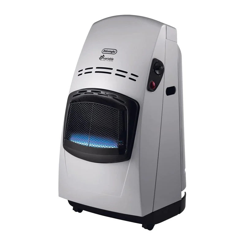 DeLonghi Blue Flame Gas Heater 4000W - Silver Portable Indoor Space Heater for Home, Garage & Office - Efficient Heating Solution for Winter
