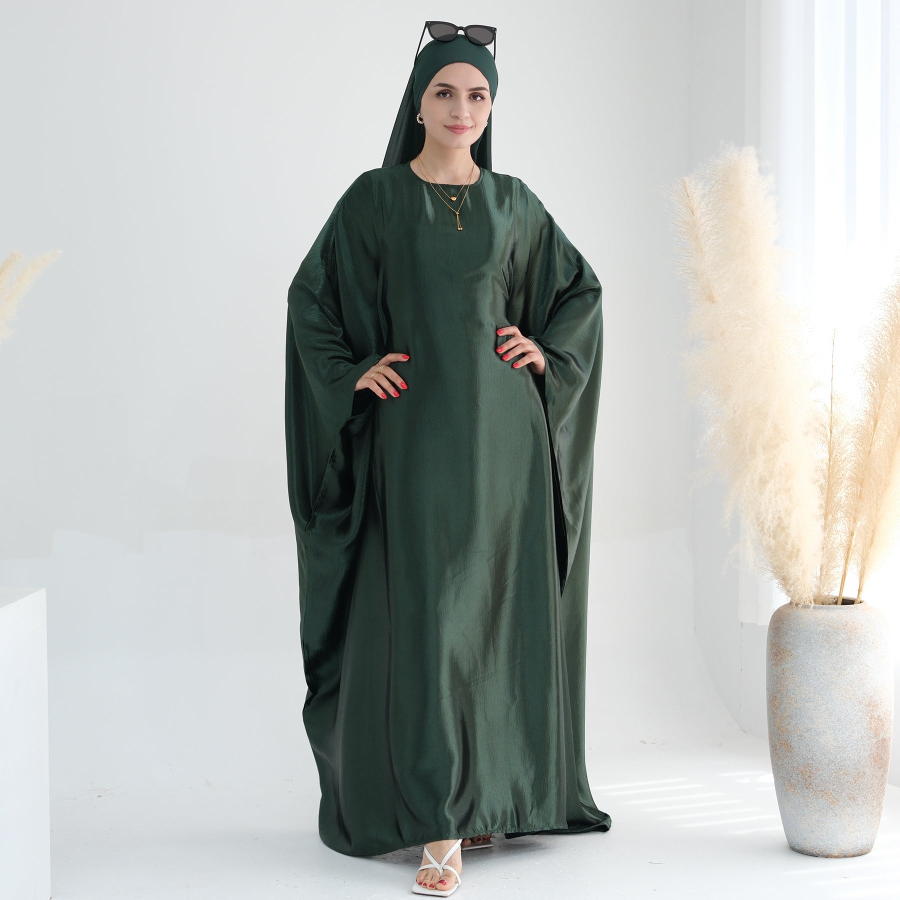 Elegant Alisha Butterfly Satin Abaya Dress for Women - Modest Islamic Prayer Gown - Perfect for Eid, Ramadan, and Special Occasions