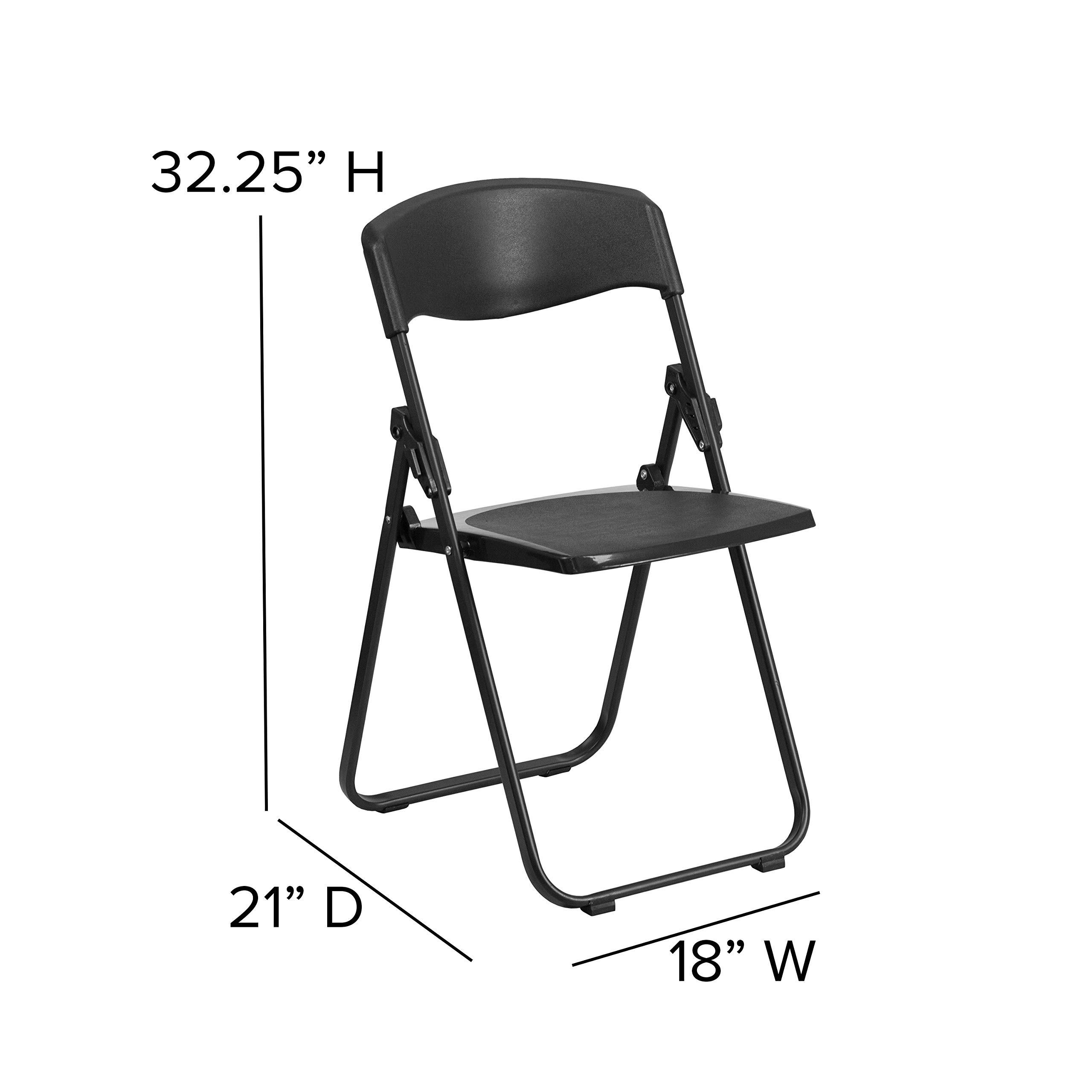 EMMA + OLIVER 2-Pack Black Plastic Folding Chairs with Built-in Ganging Brackets - Lightweight & Stackable for Outdoor Events, Parties, and Temporary Seating