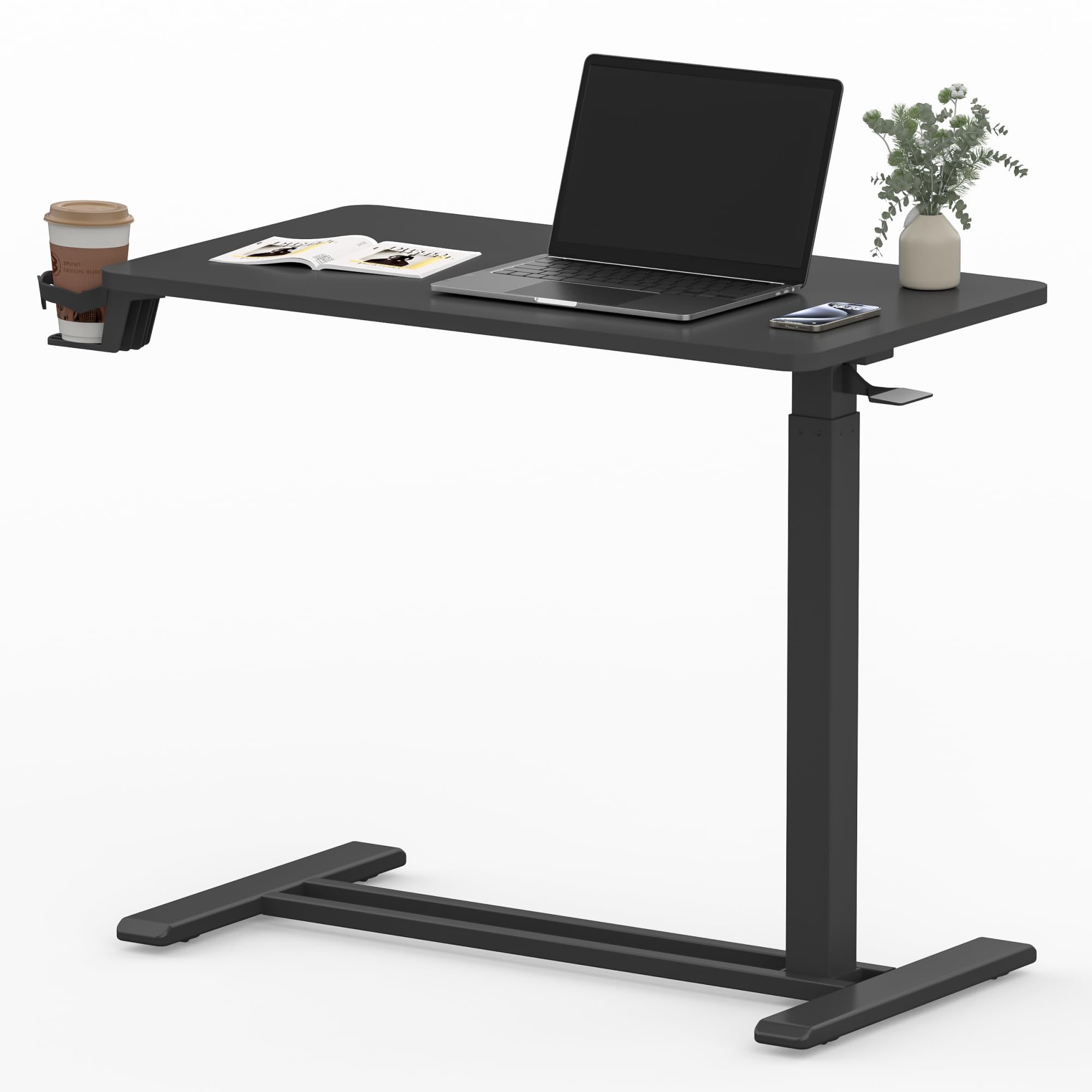 FLEXISPOT Mobile Standing Desk with Wheels - Adjustable Height Rolling Laptop Cart, Pneumatic Sit Stand Workstation for Home & Office (31.5