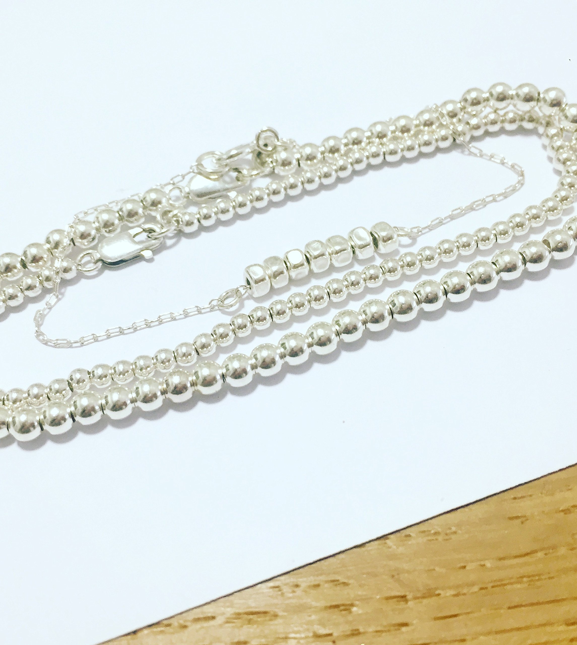 3-Piece Sterling Silver Bracelet Set - Dainty Layered Beaded & Nugget Bracelets for Women | Handmade Artisan Jewelry for Everyday Wear, Gifts & Special Occasions