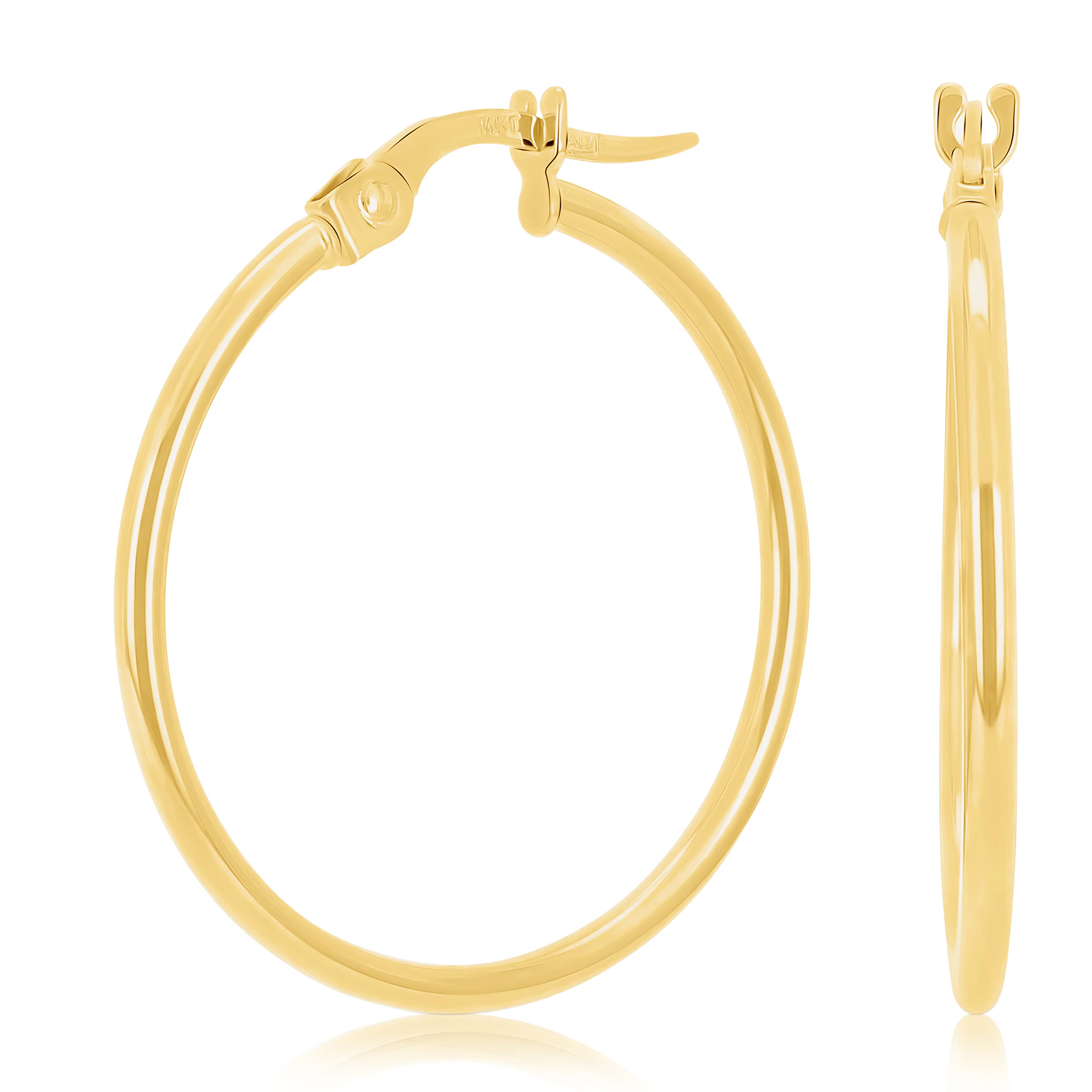 14K Yellow Gold Italian Round Hoop Earrings for Women - High Polished Luxury Jewelry Gift for Birthday, Anniversary & Special Occasions