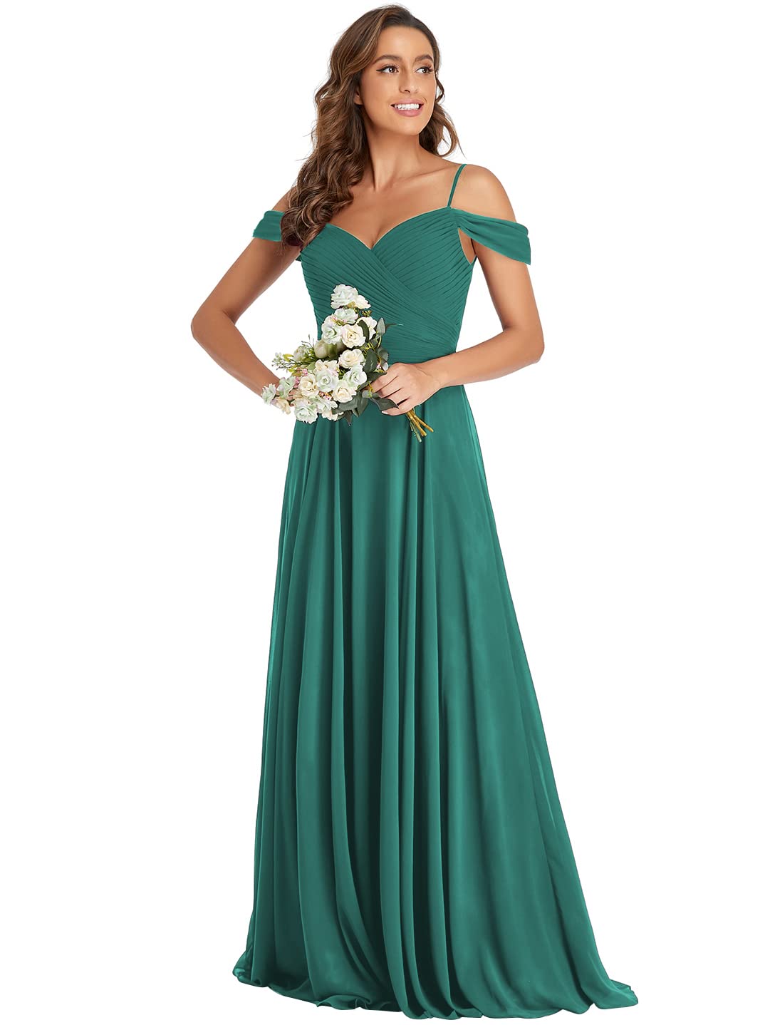 Elegant Teal Bridesmaid Dresses Long Off The Shoulder Chiffon Formal Gown for Wedding, Prom & Party - Size 14 | Perfect for Bridal Party, Evening Events & Special Occasions