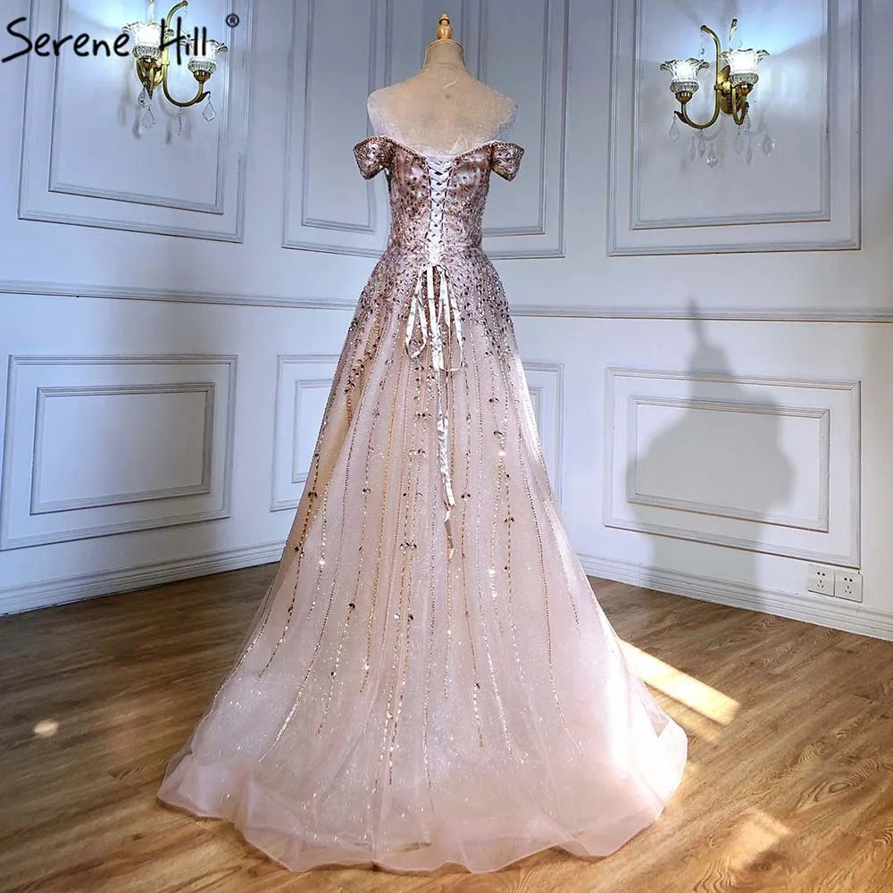 Serene Hill Rose Gold Beaded Evening Gown - A-Line Sleeveless Luxury Party Dress for Women 2025 | Perfect for Prom, Gala & Formal Events (Style LA71459)