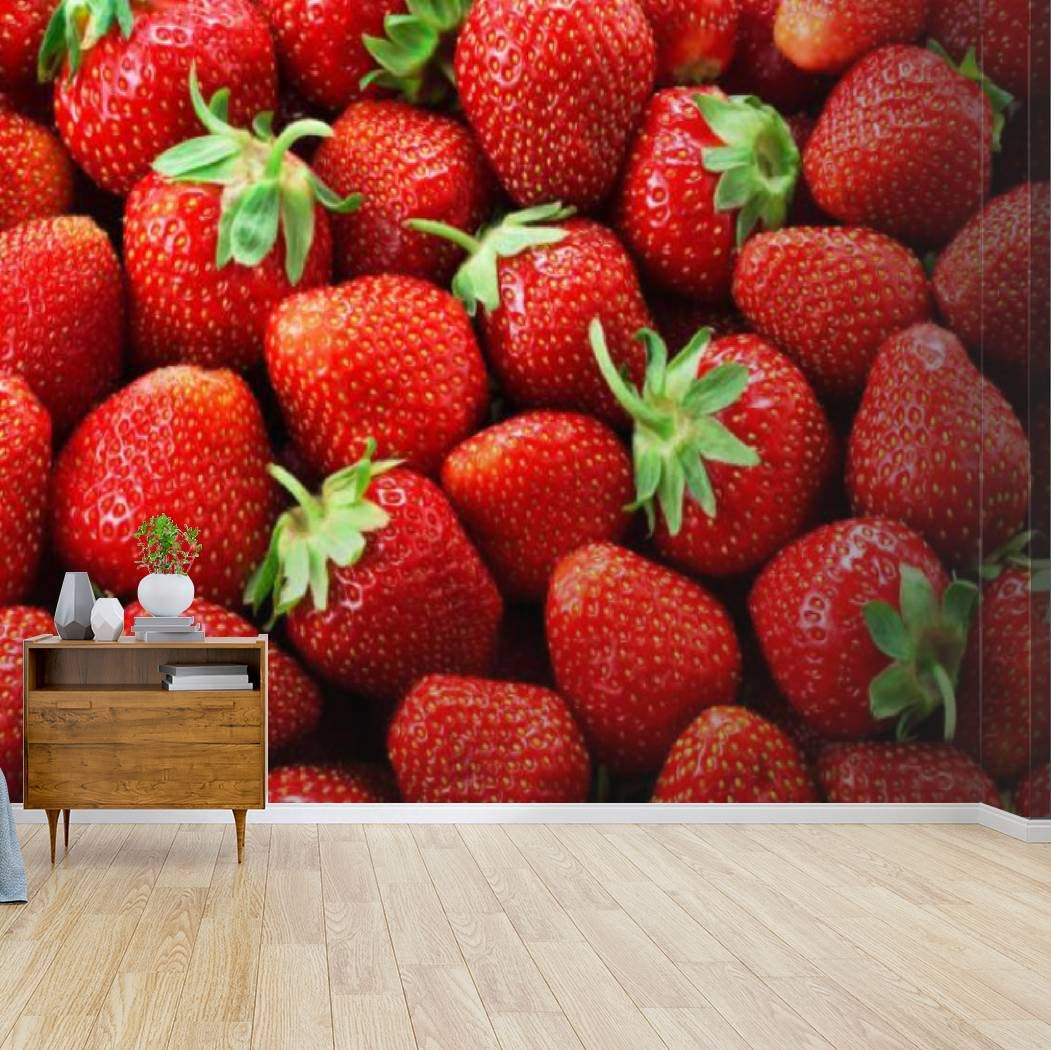 Kanworse Strawberry Close-Up Canvas Print Wallpaper - Self-Adhesive Peel & Stick Wall Mural for Living Room, Bedroom Decor - Beautiful Fruit-Themed Wall Decal & Home Craft Sticker