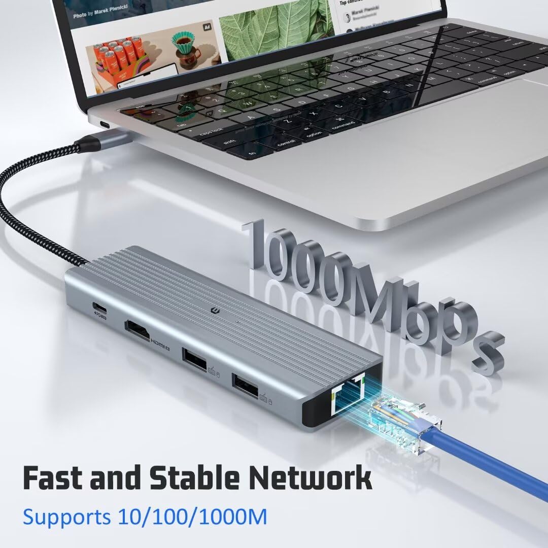 OOTDAY 10-in-1 USB C Hub with USB 3.0 - Ultra Slim Multi-Port Adapter for MacBook Pro/Air, iMac, Surface Pro, PS4 & Laptops - Perfect for Home Office, Gaming & Travel Connectivity