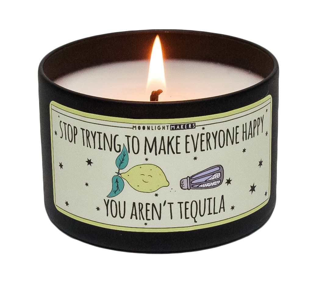 Moonlight Makers 'Stop Trying To Make Everyone Happy' Scented Candle - 8oz Sandalwood Soy Wax Candle in Tin, 25+ Hours Burn Time | Aromatherapy, Home Decor, Gift Idea for Relaxation & Stress Relief