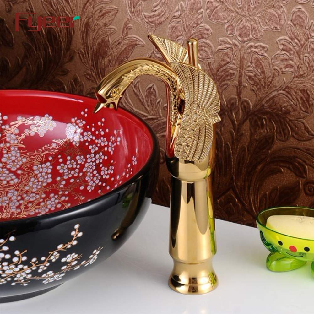 Modern Single Handle Bathroom Vessel Sink Faucet - Swan Neck Design in Golden Finish | Perfect for Vanity, Powder Room & Luxury Bathroom Decor