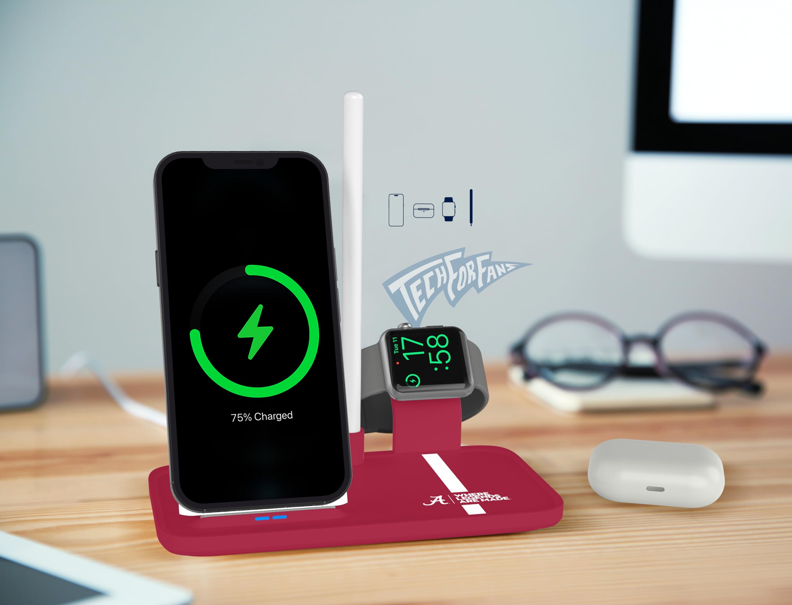 SOAR NCAA Sport Wireless Charging Dock Station - Fast Qi-Certified Charger for iPhone, Samsung, AirPods - Perfect for College Dorms, Office Desks & Nightstands