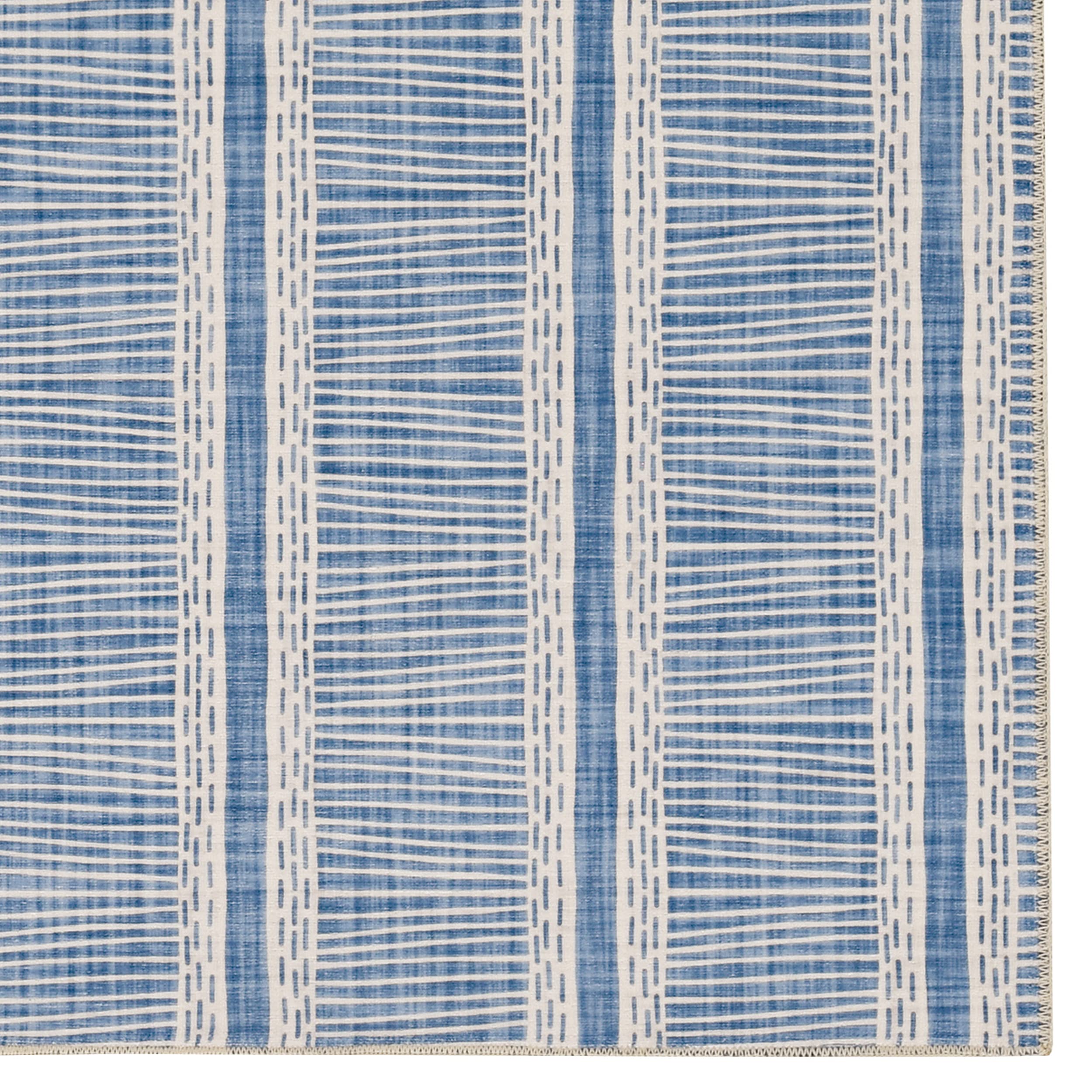 Linon The Anywhere Washable Rug - Kanton Ivory/Blue 5' X 7' Area Rug - Machine Washable, Stain Resistant - Perfect for Living Room, Bedroom & High Traffic Areas