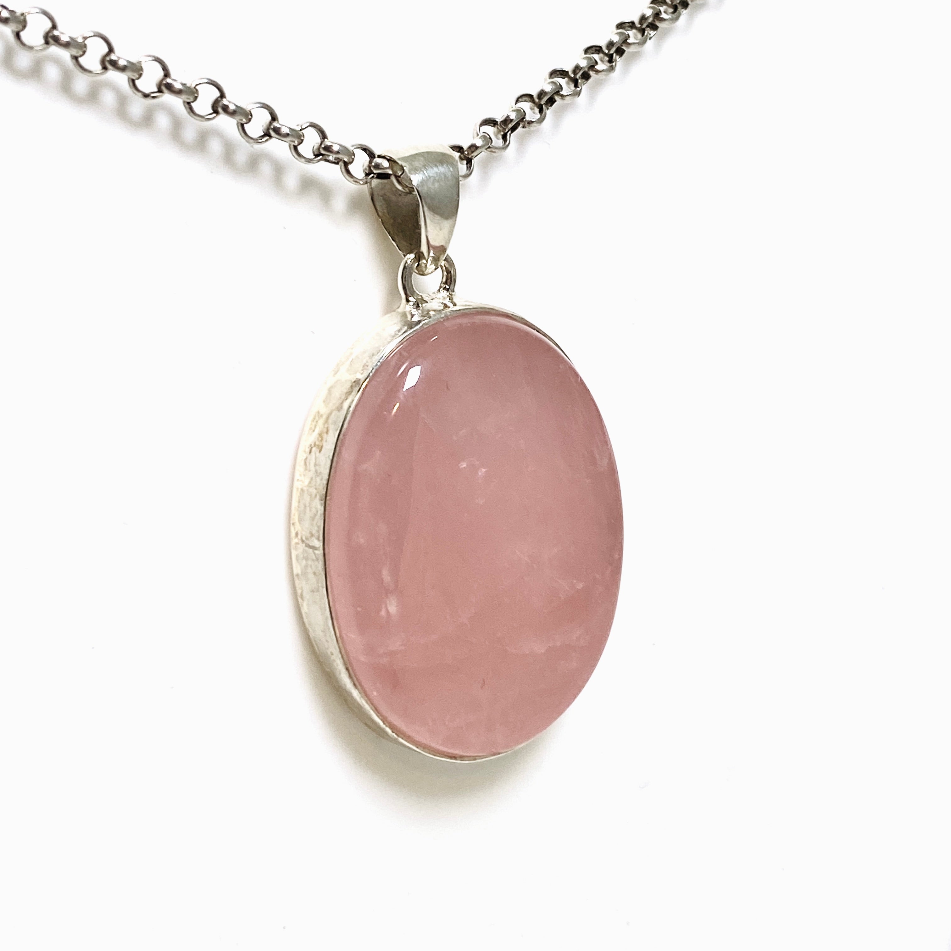 Natural Rose Quartz Oval Cabochon Pendant Necklace - Healing Crystal Jewelry for Women - Perfect for Meditation, Energy Balancing & Spiritual Gifts
