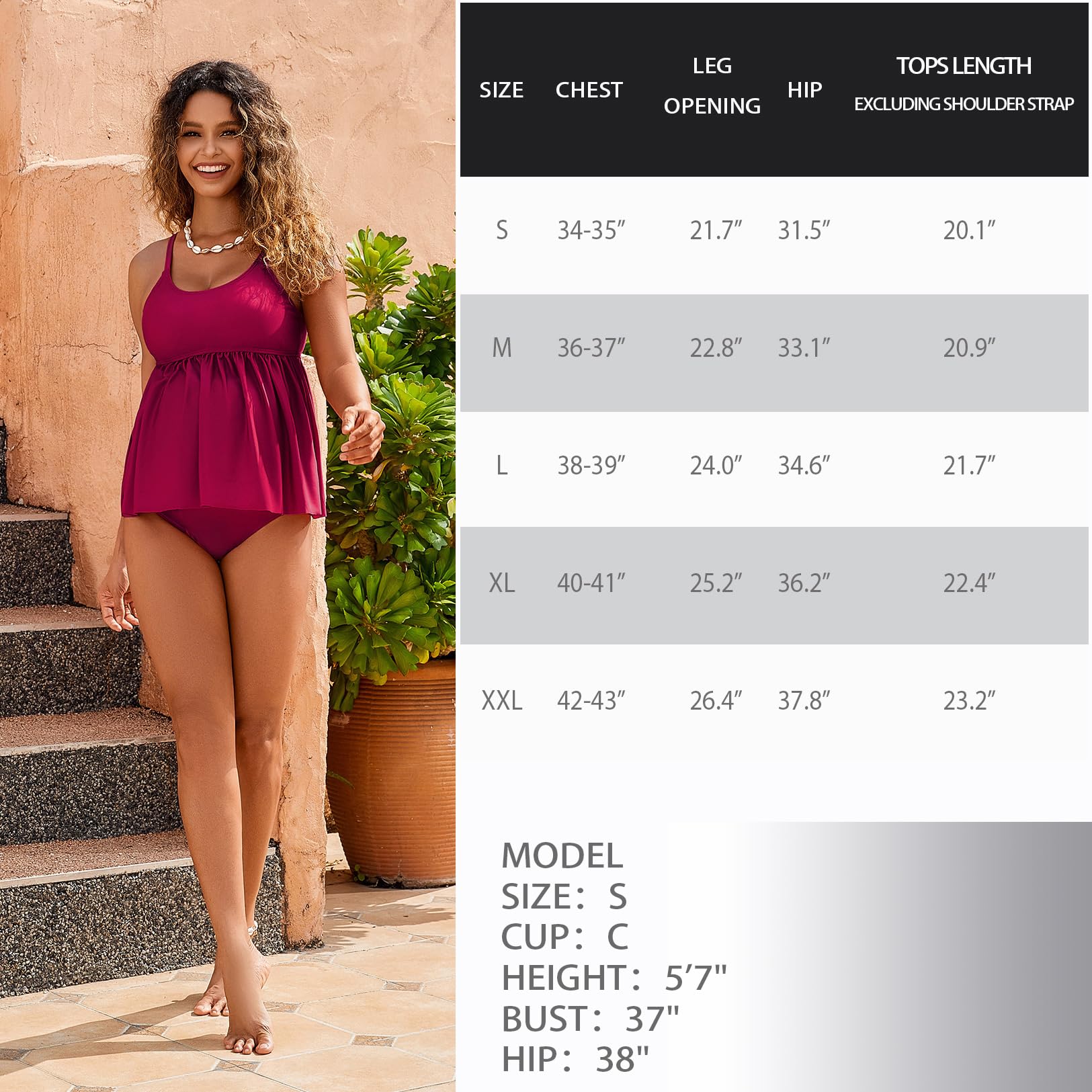 GINKANA Maternity Tankini Set - Adjustable Straps Two Piece Pregnancy Swimsuit with Cute Ruffle Hem | Comfortable Maternity Swimwear for Beach, Pool & Vacation