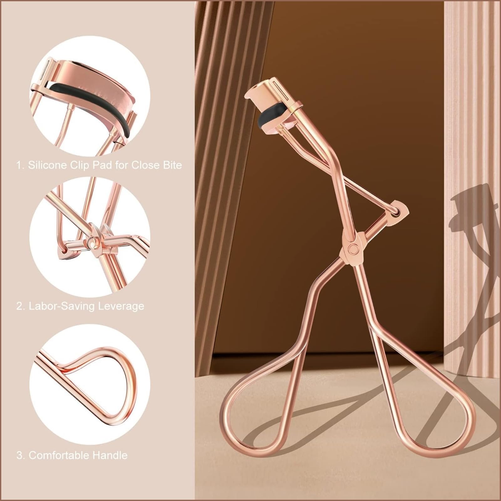 Professional Eyelash Curler for All Eye Shapes - Curved Lash Curler with Silicone Pad, Rose Gold Eyelash Curling Tool for Women | Perfect for Daily Makeup, Bridal Looks & Special Occasions