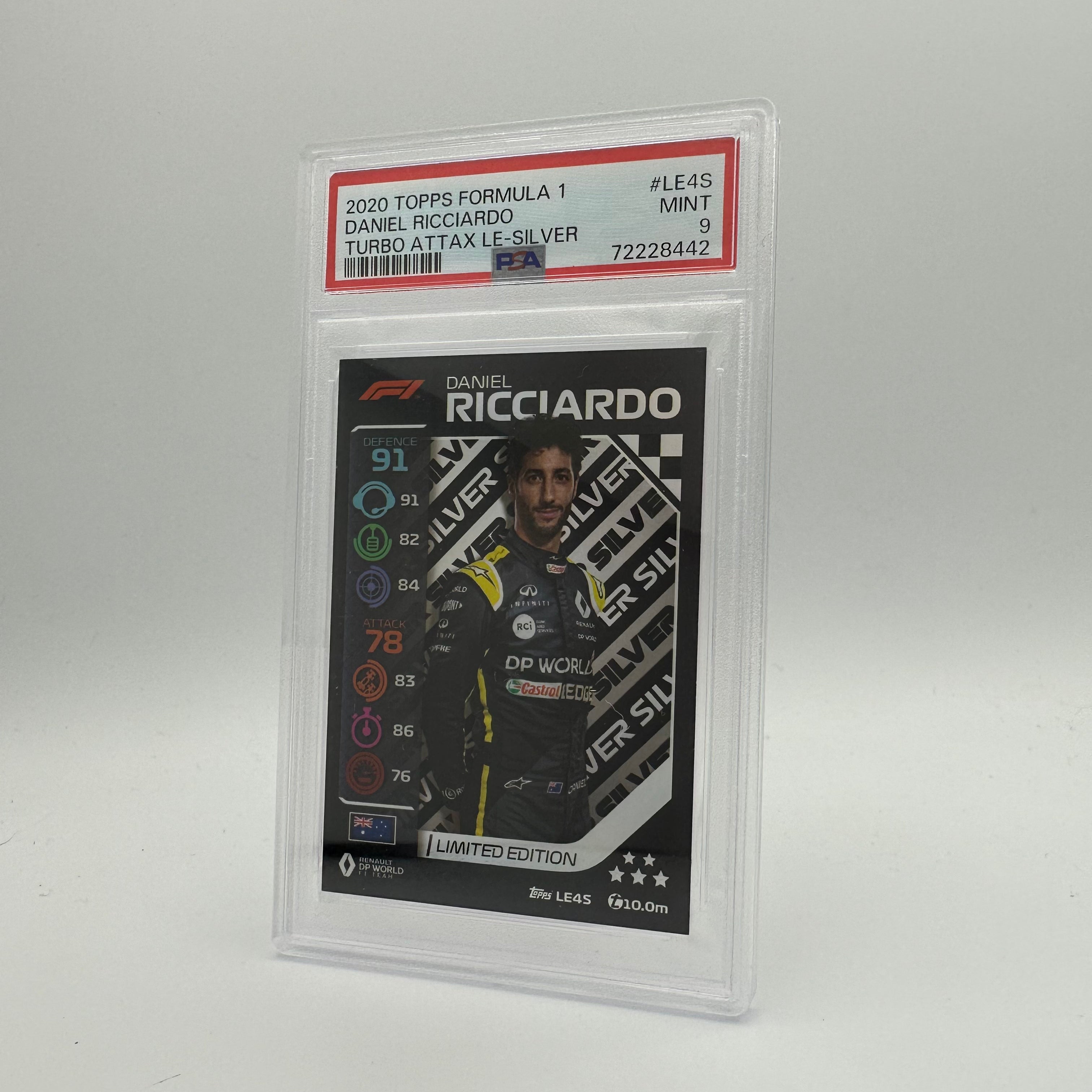 PSA 9 Graded Daniel Ricciardo #LE4S Limited Edition Silver F1 Racing Card - Perfect for Collectors, Sports Memorabilia & Formula 1 Fans